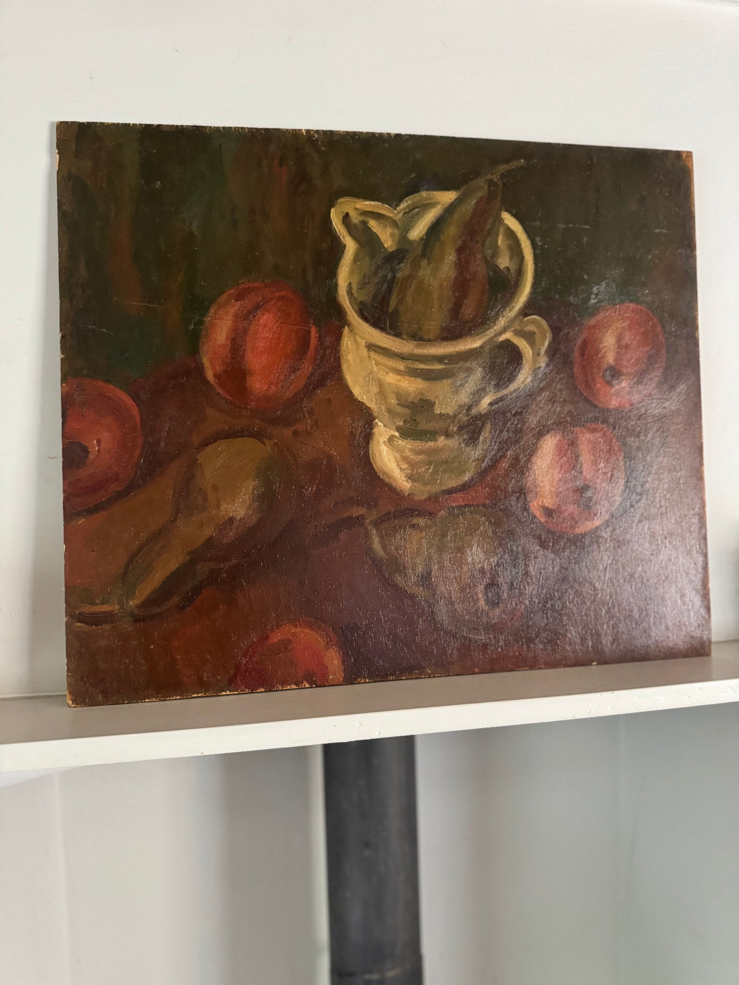 Mid Century British Still Life Oil On Wooden Board
