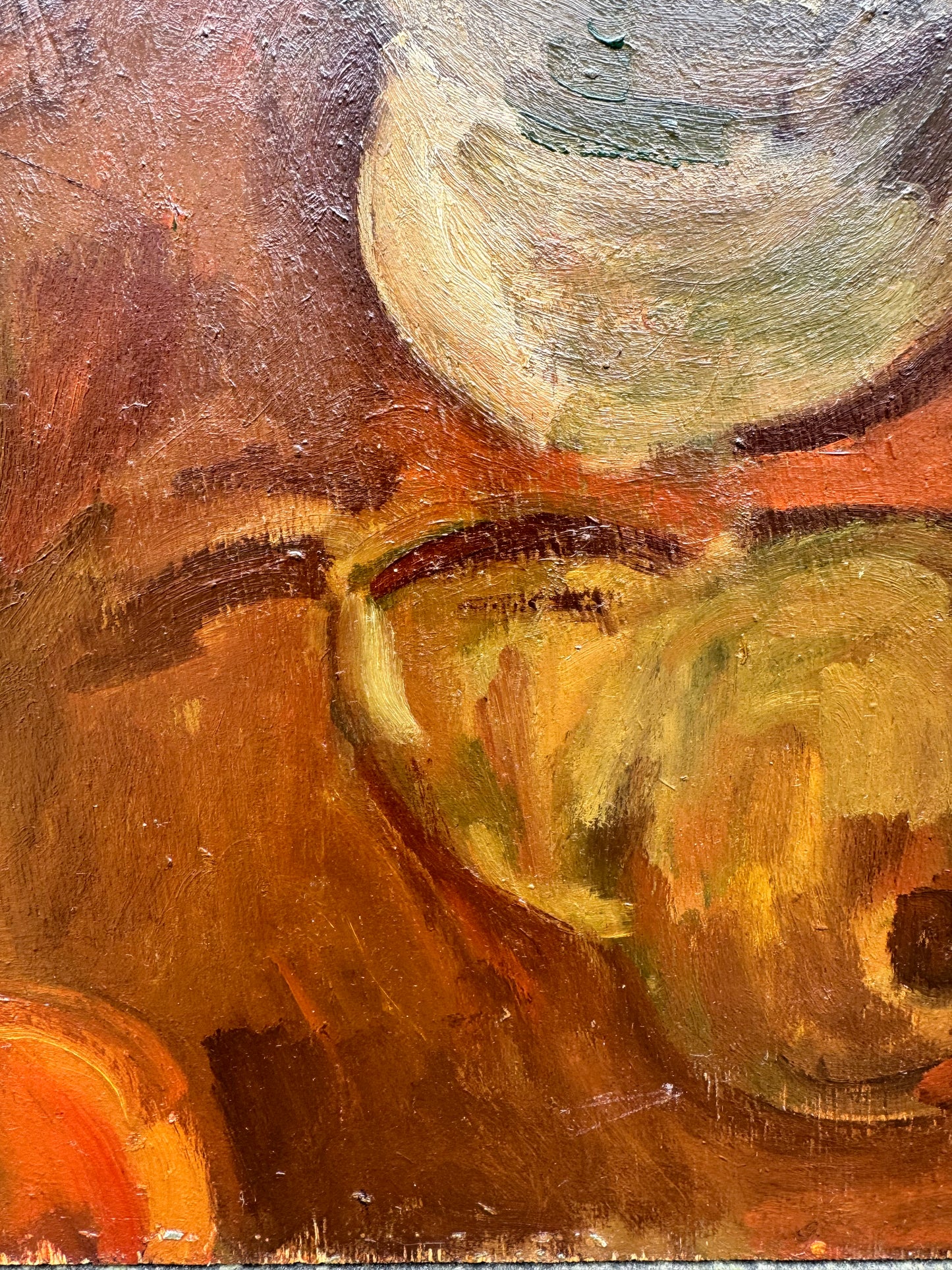 Mid Century British Still Life Oil On Wooden Board