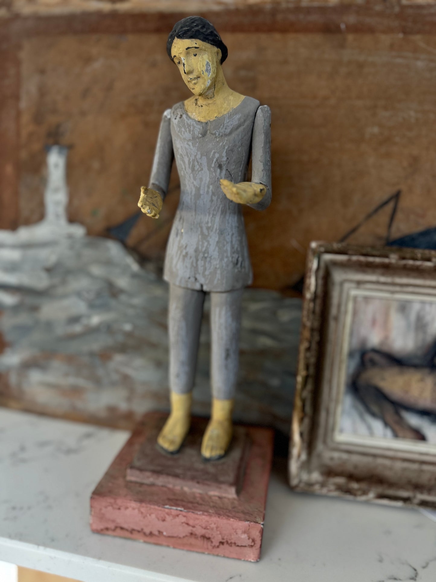 Antique Polychrome Religious Painted Santos Figure