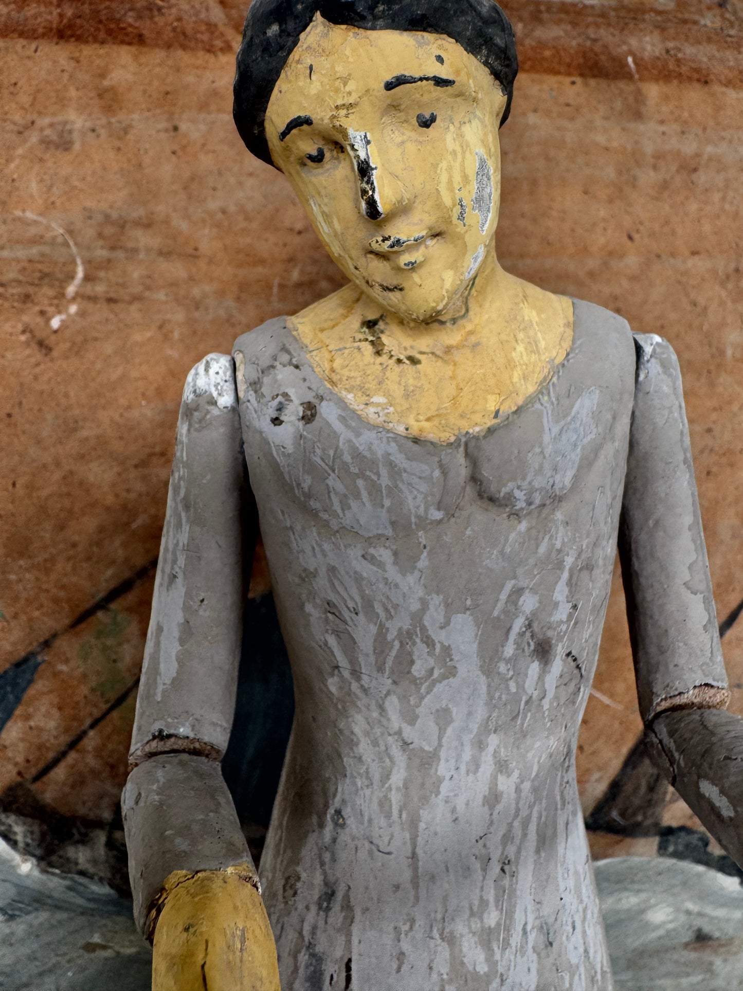 Antique Polychrome Religious Painted Santos Figure