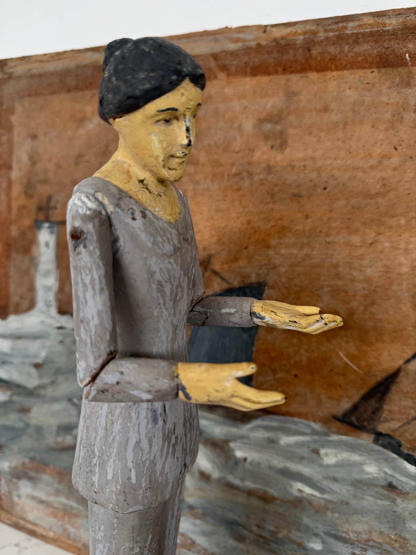 Antique Polychrome Religious Painted Santos Figure