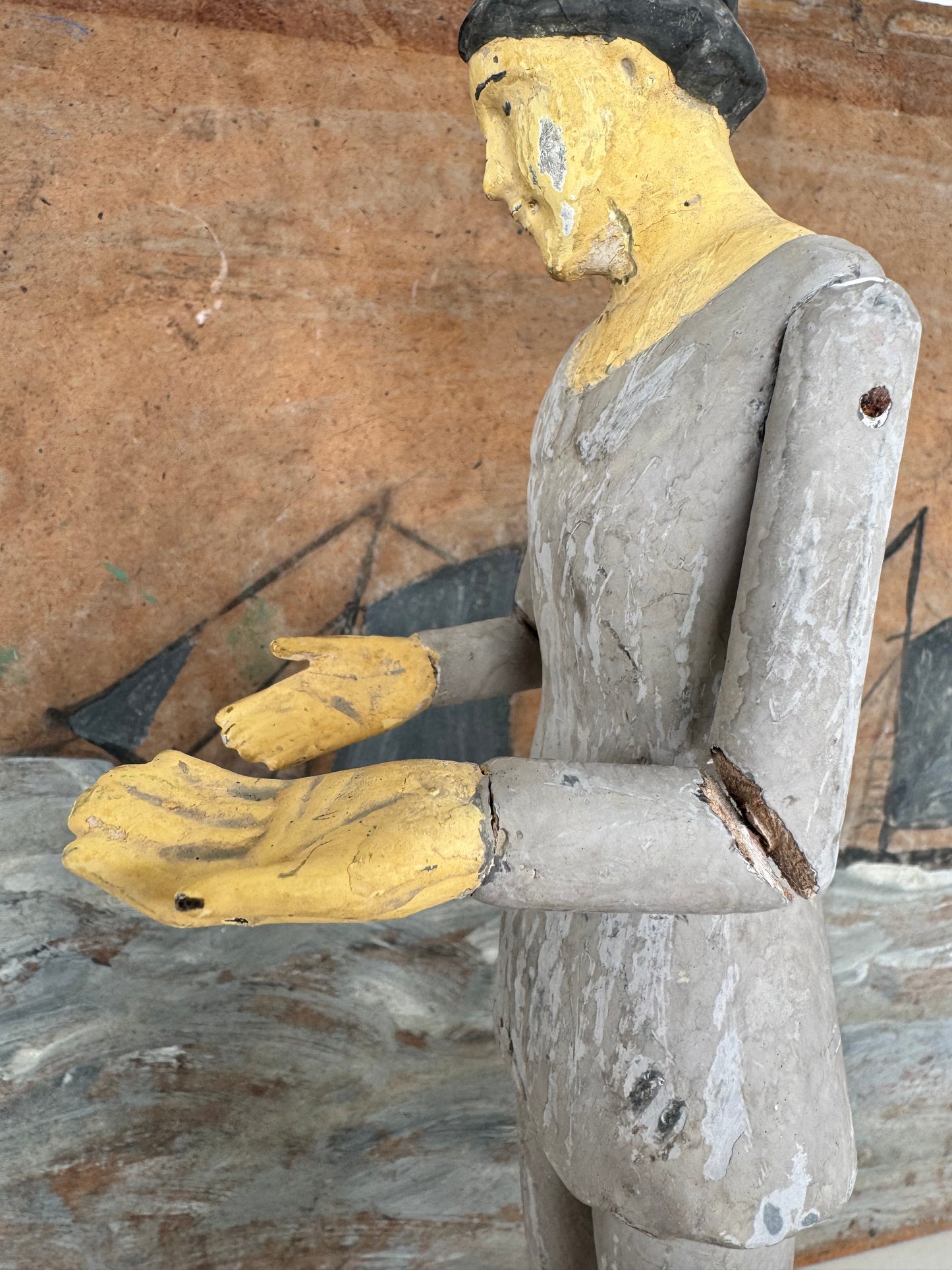 Antique Polychrome Religious Painted Santos Figure