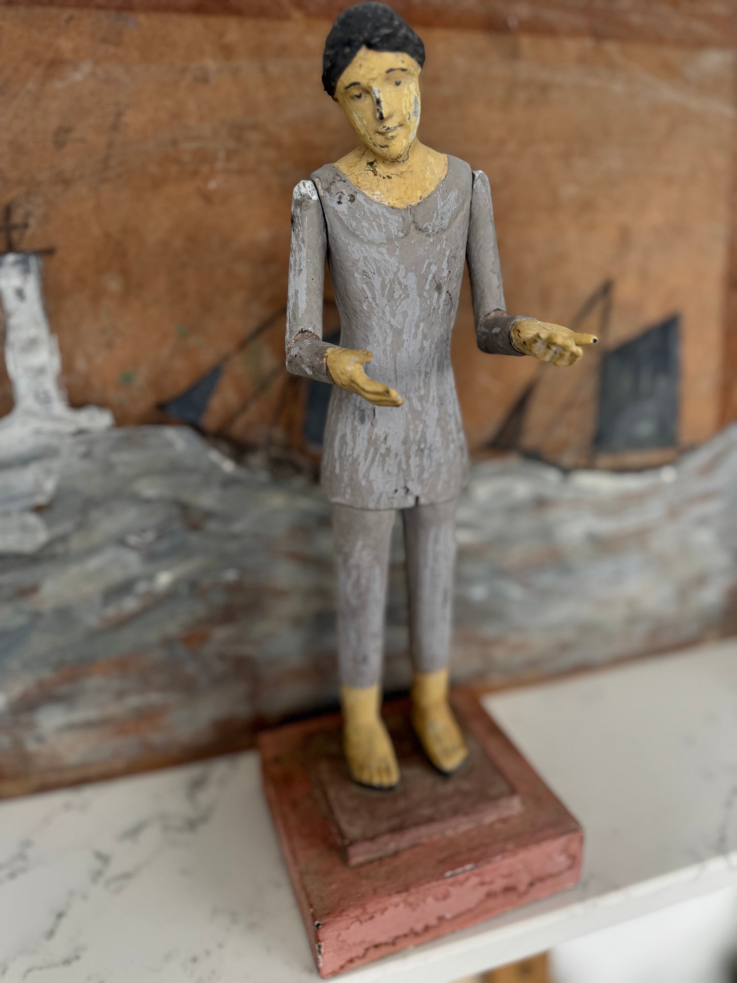 Antique Polychrome Religious Painted Santos Figure
