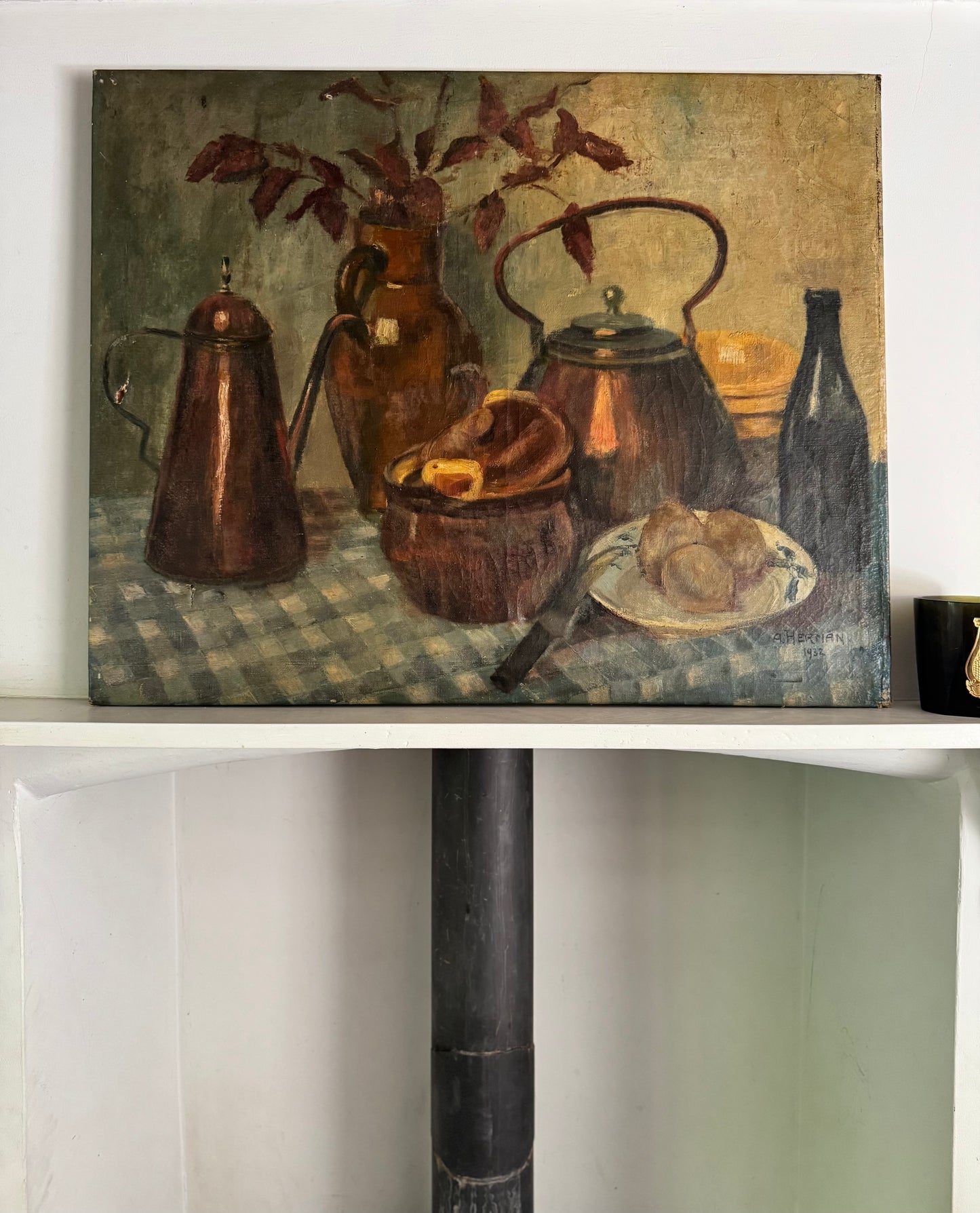 Large Vintage Oil On Canvas French Still Life