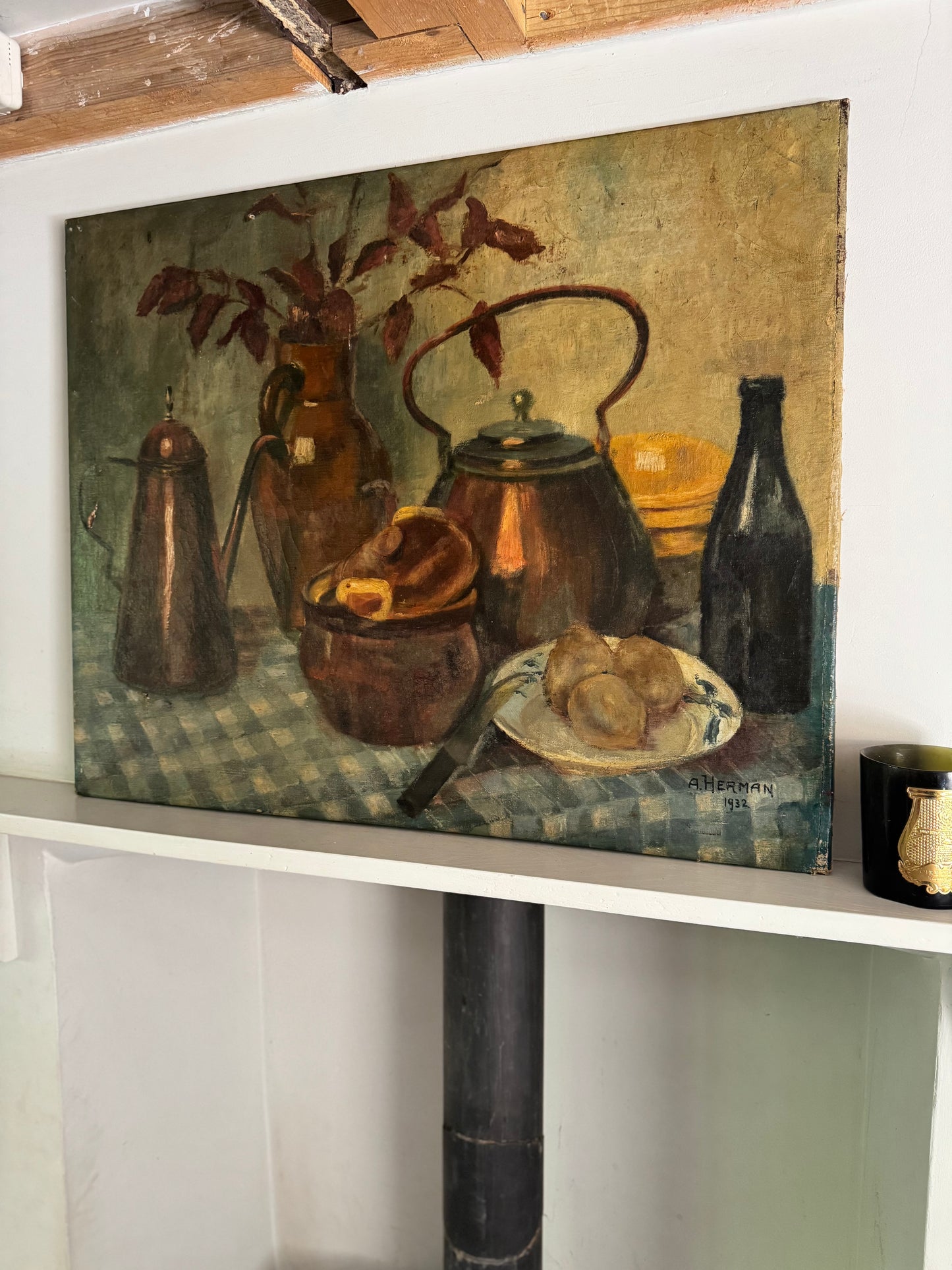 Large Vintage Oil On Canvas French Still Life