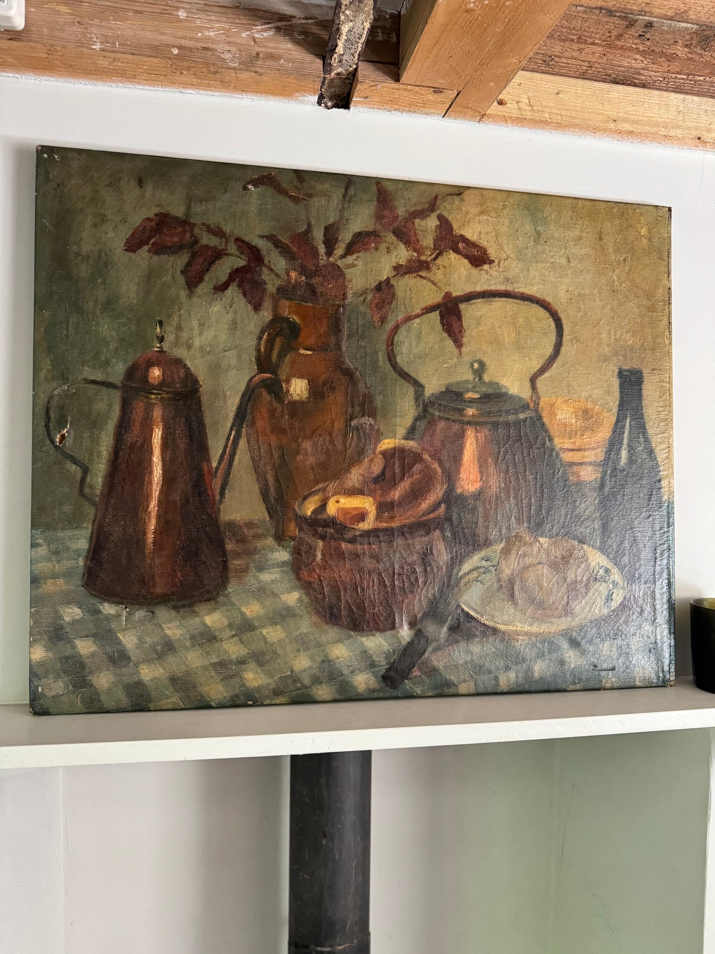 Large Vintage Oil On Canvas French Still Life