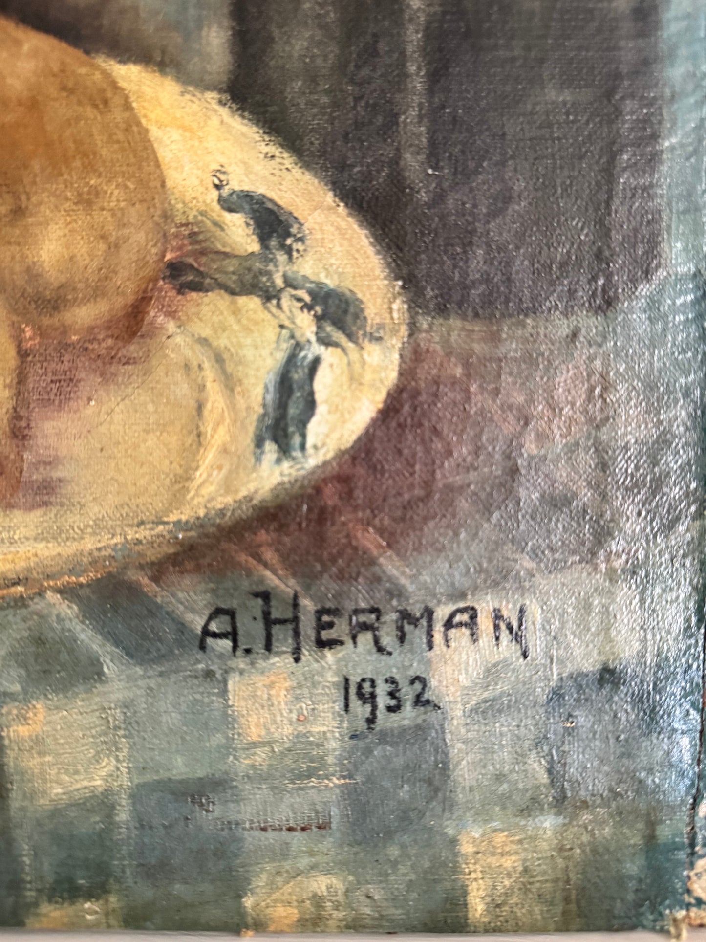 Large Vintage Oil On Canvas French Still Life