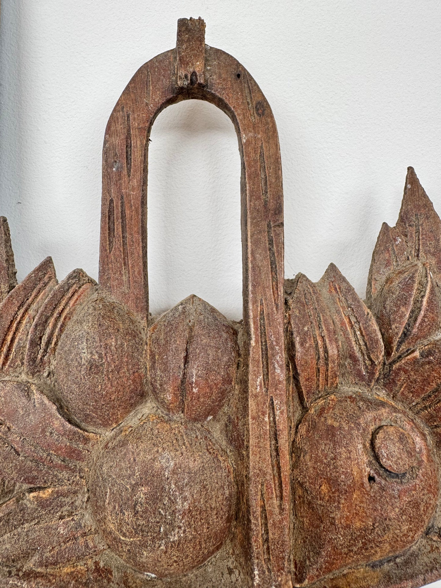 Antique French Wooden Carved Oak Fruits In Basket