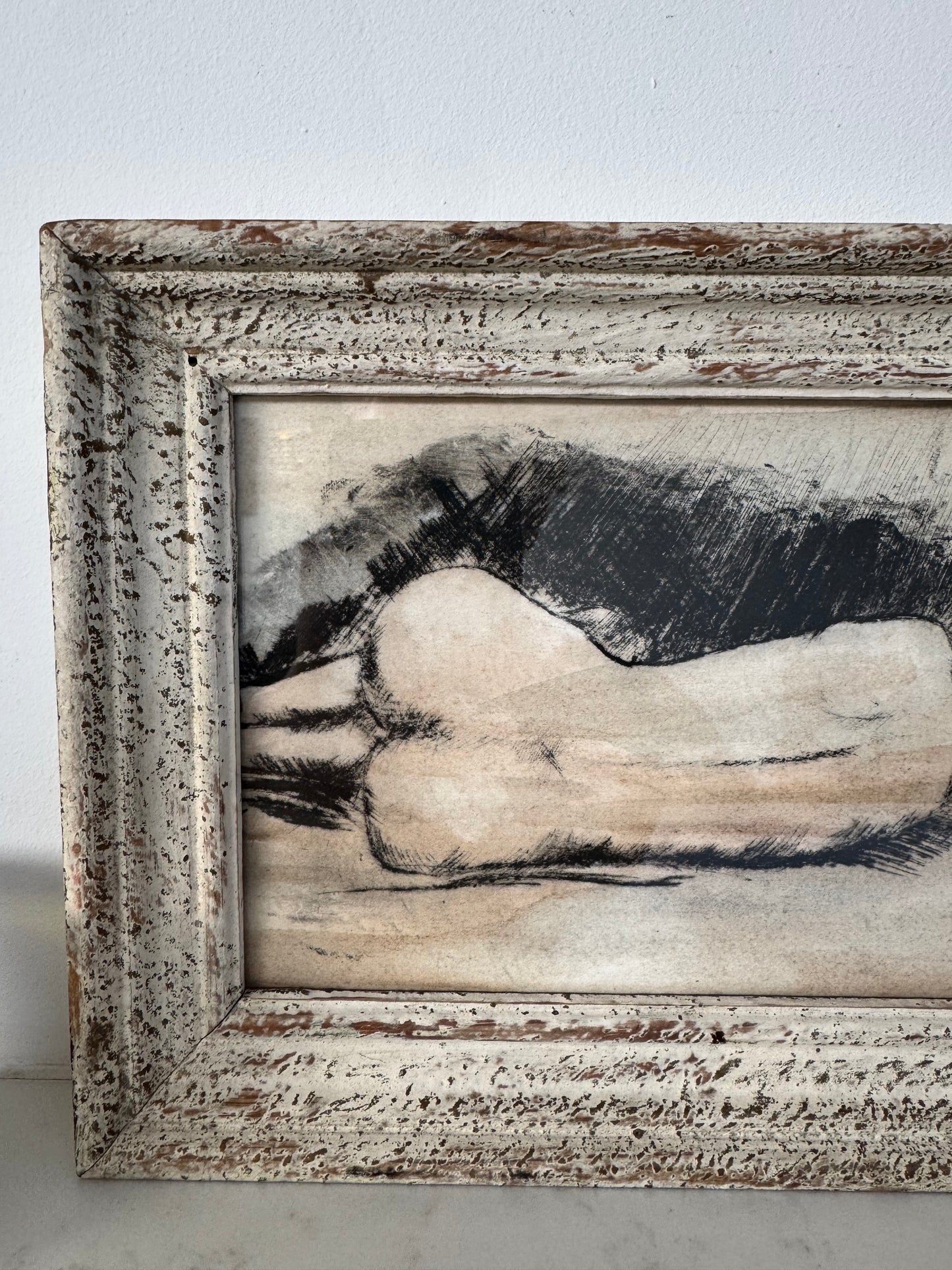 Nude Study Print Framed In Vintage French Frame
