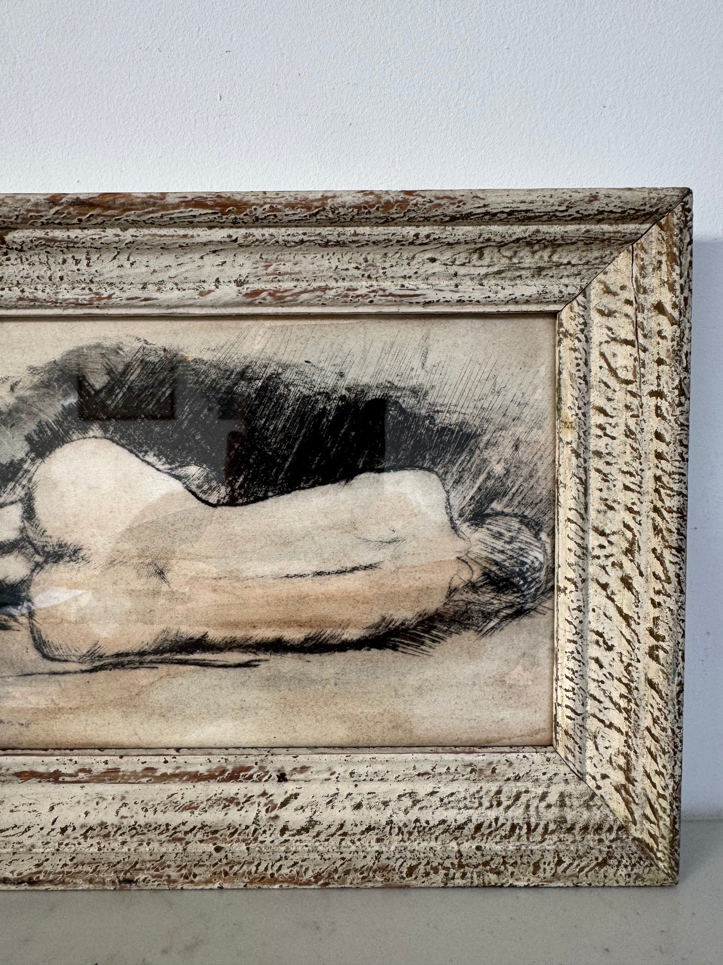 Nude Study Print Framed In Vintage French Frame