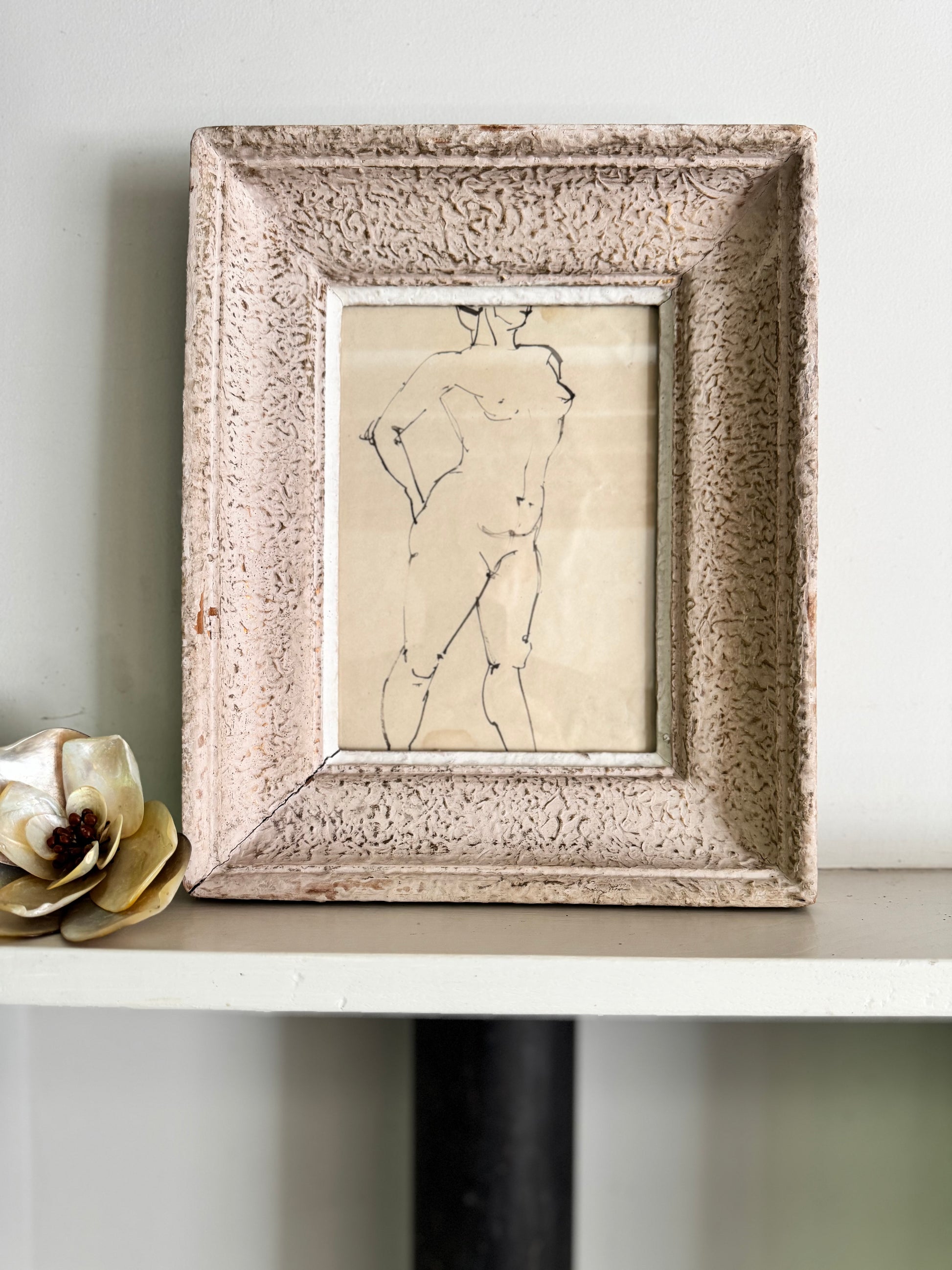 Nude Ink Study  In Vintage French Frame
