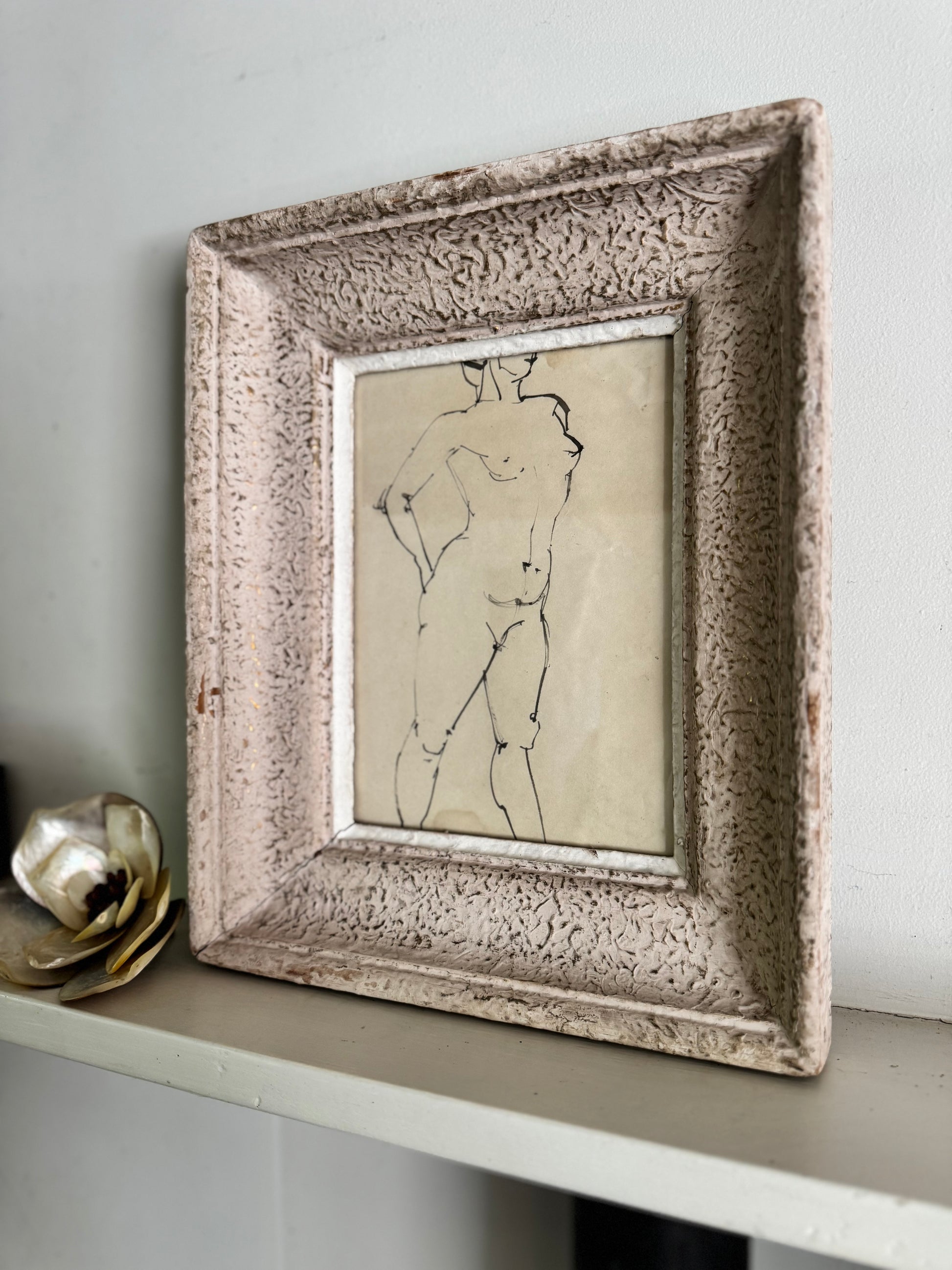 Nude Ink Study  In Vintage French Frame