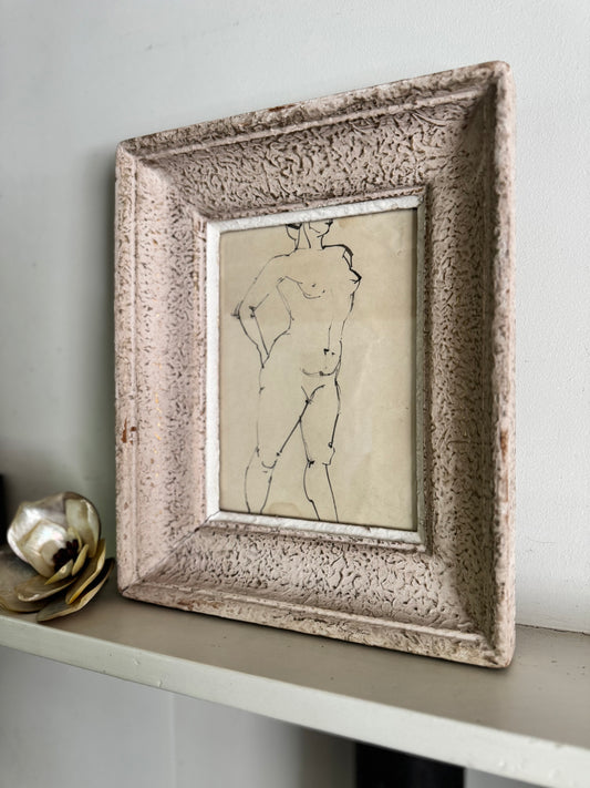 Nude Ink Study  In Vintage French Frame