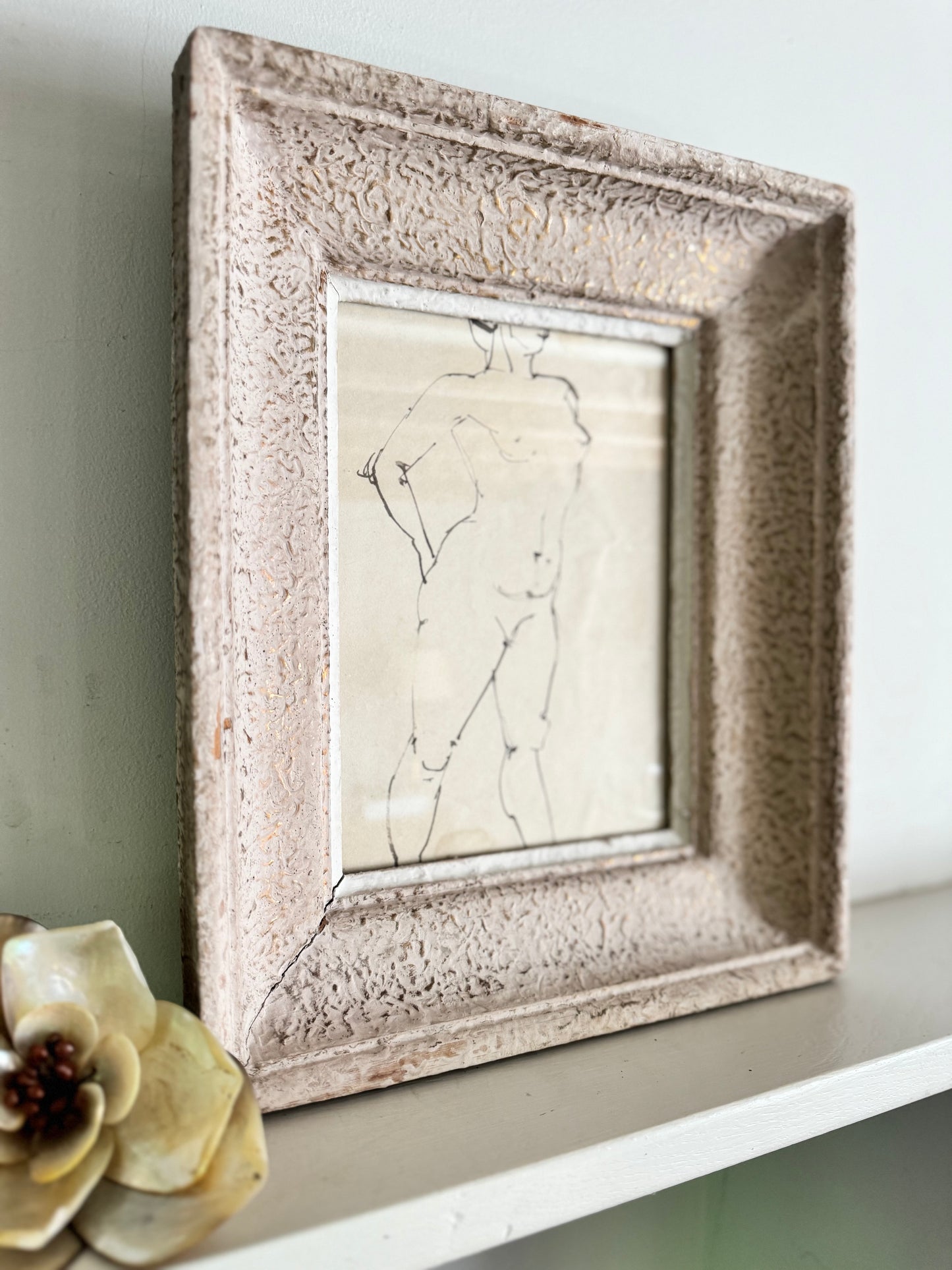 Nude Ink Study  In Vintage French Frame