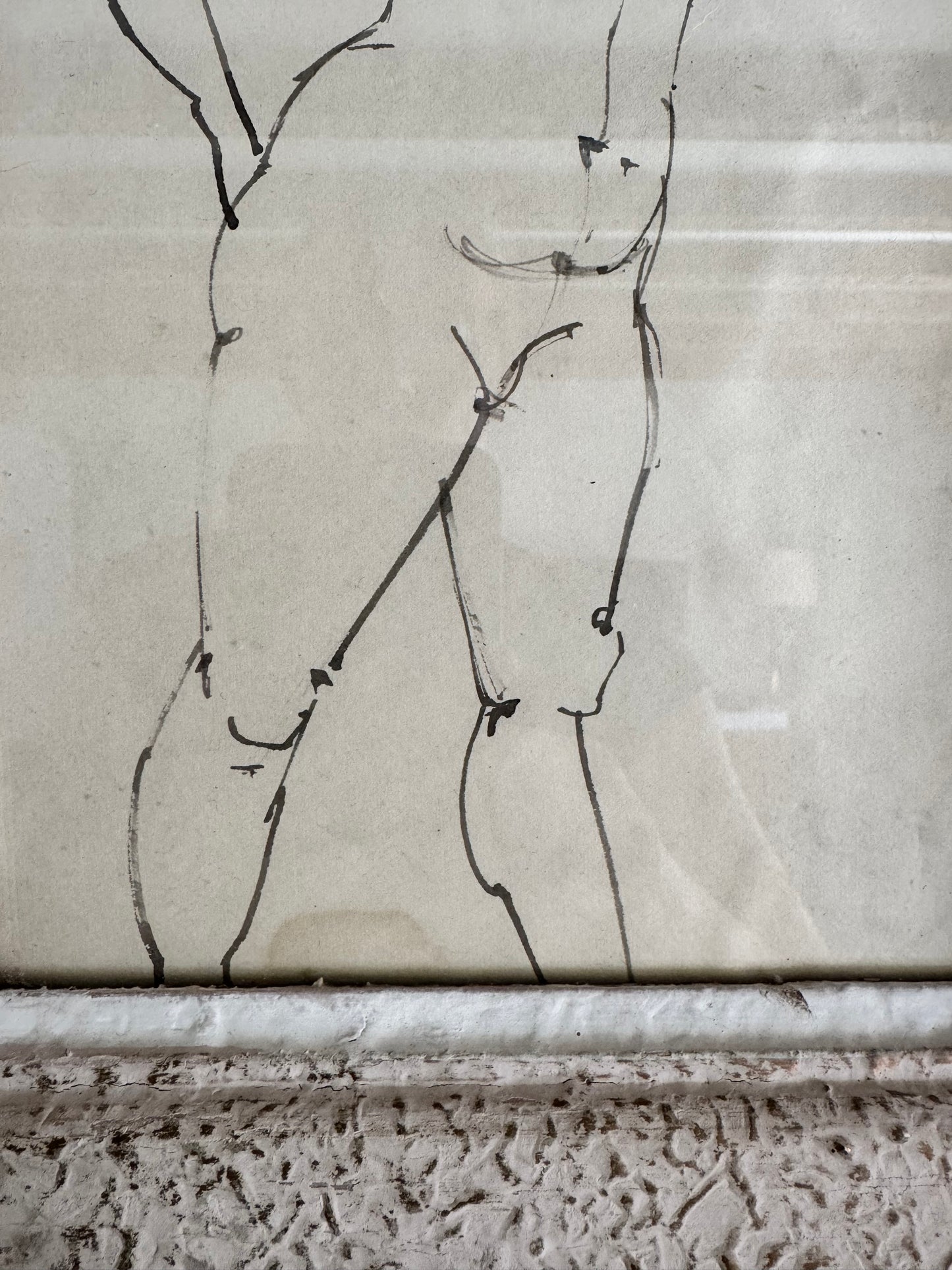 Nude Ink Study  In Vintage French Frame