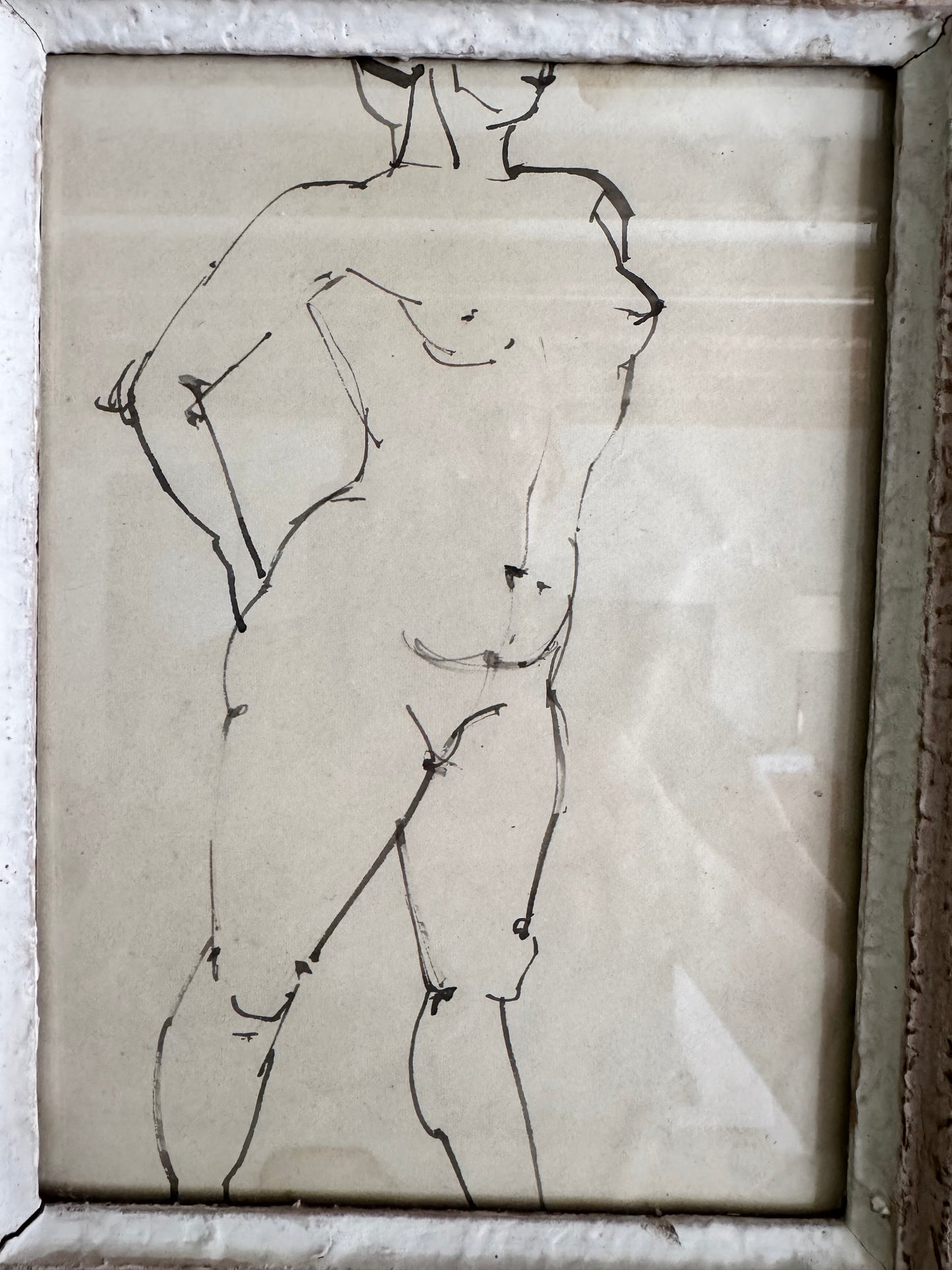 Nude Ink Study  In Vintage French Frame