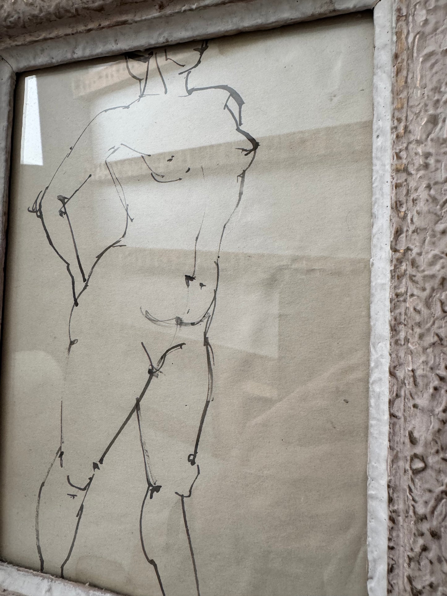 Nude Ink Study  In Vintage French Frame