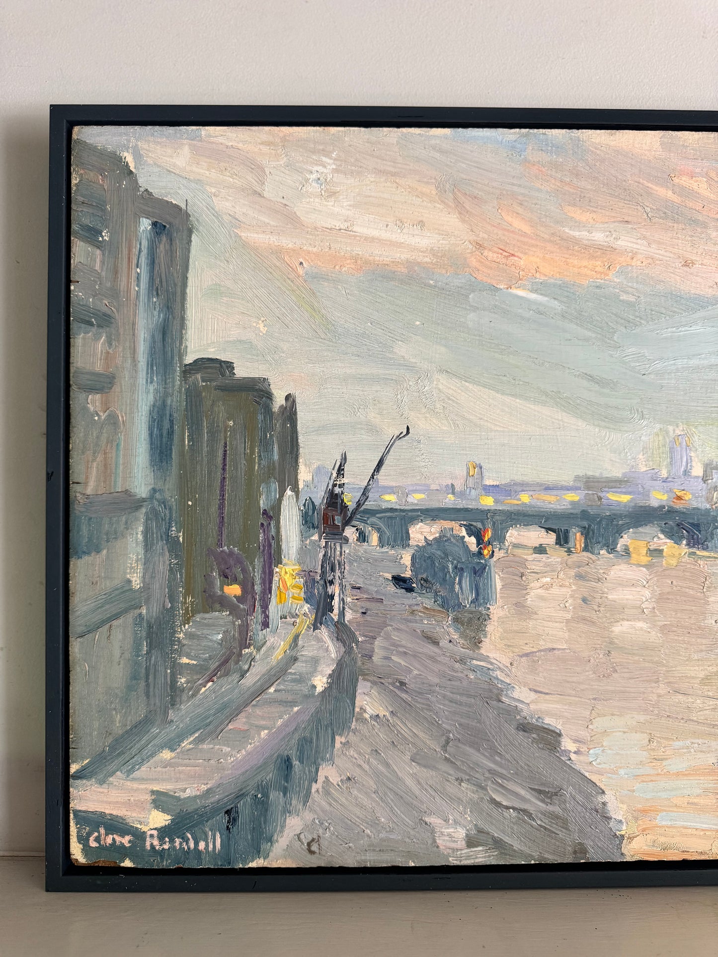 Mid Century View From Southwark Bridge Oil On Wooden Board