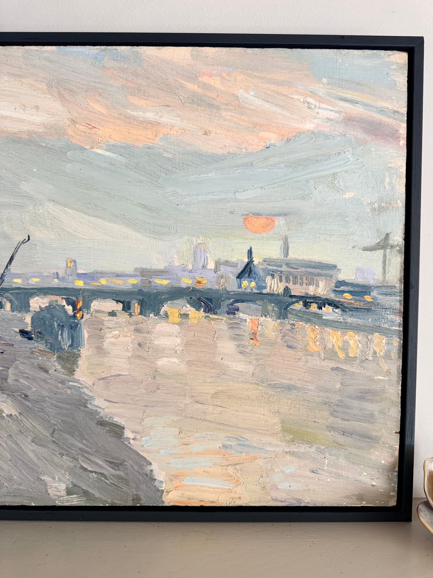 Mid Century View From Southwark Bridge Oil On Wooden Board