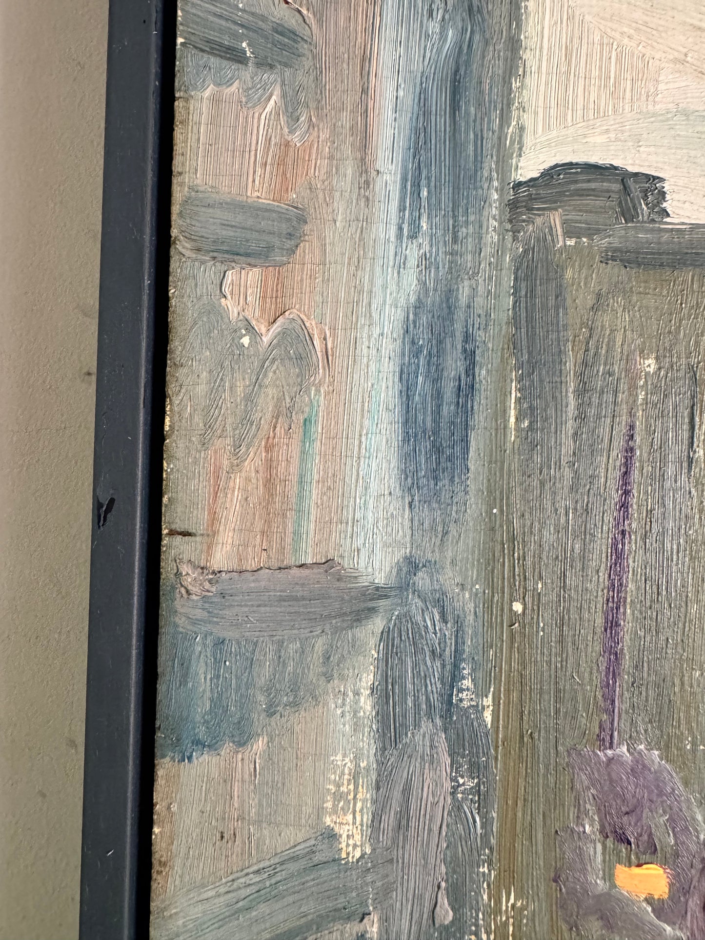 Mid Century View From Southwark Bridge Oil On Wooden Board
