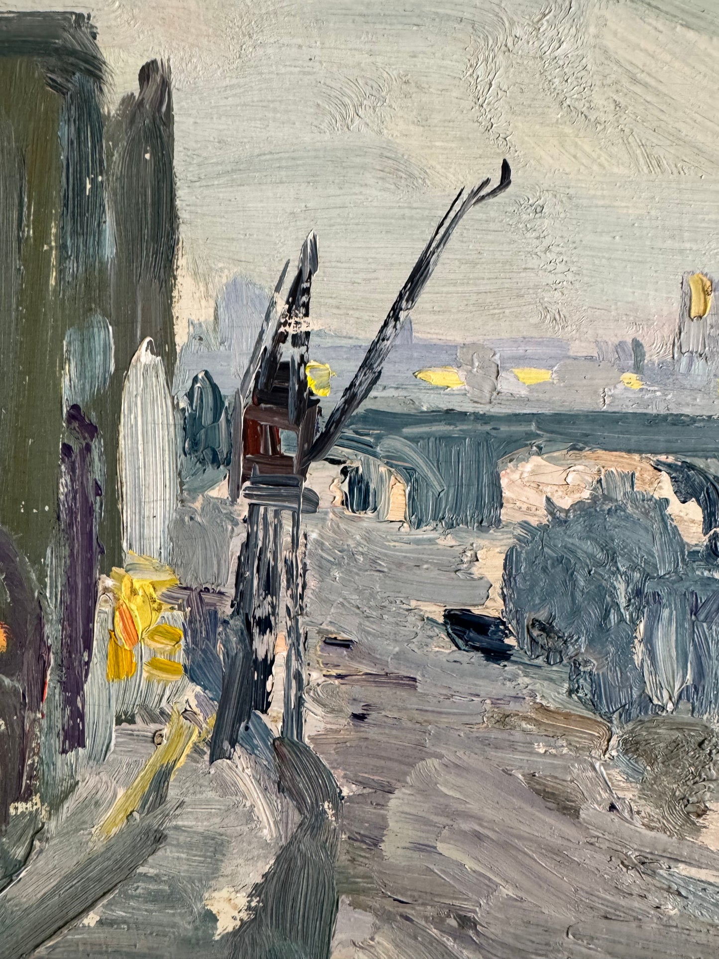 Mid Century View From Southwark Bridge Oil On Wooden Board