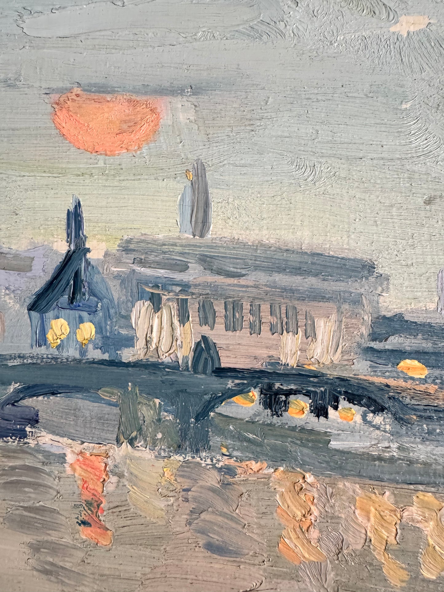Mid Century View From Southwark Bridge Oil On Wooden Board