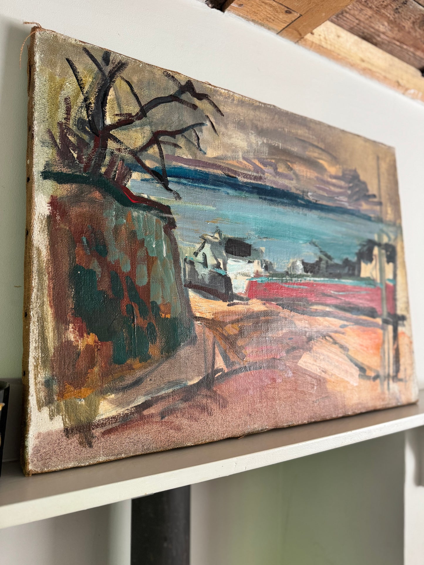 Mid Century Expressionistic Landscape & Nude, Double Sided Oil On Canvas
