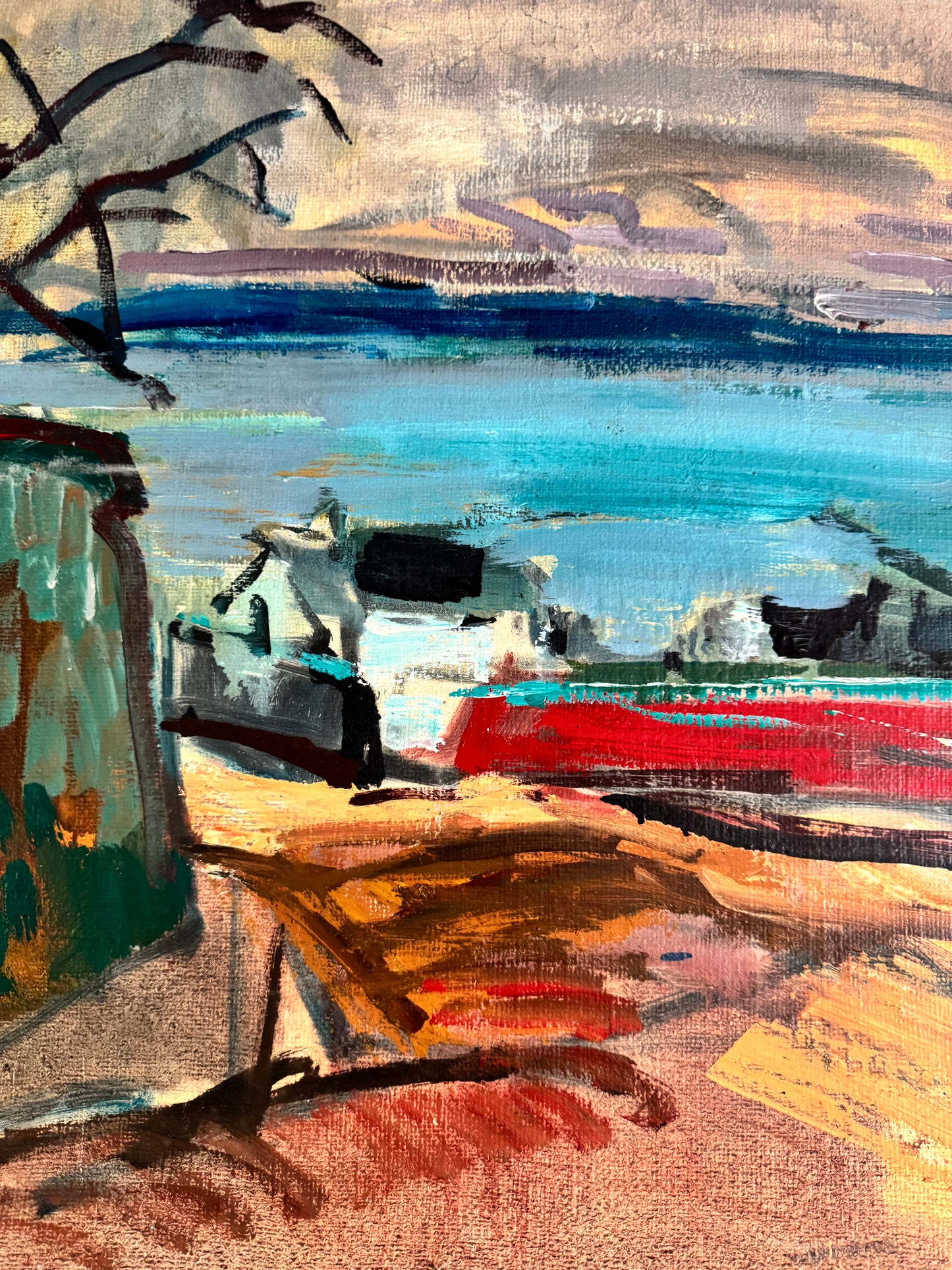 Mid Century Expressionistic Landscape & Nude, Double Sided Oil On Canvas