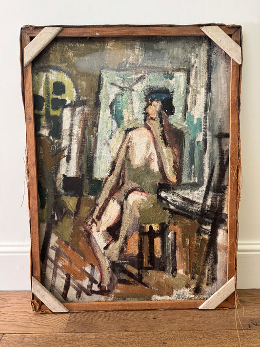 Mid Century Expressionistic Landscape & Nude, Double Sided Oil On Canvas