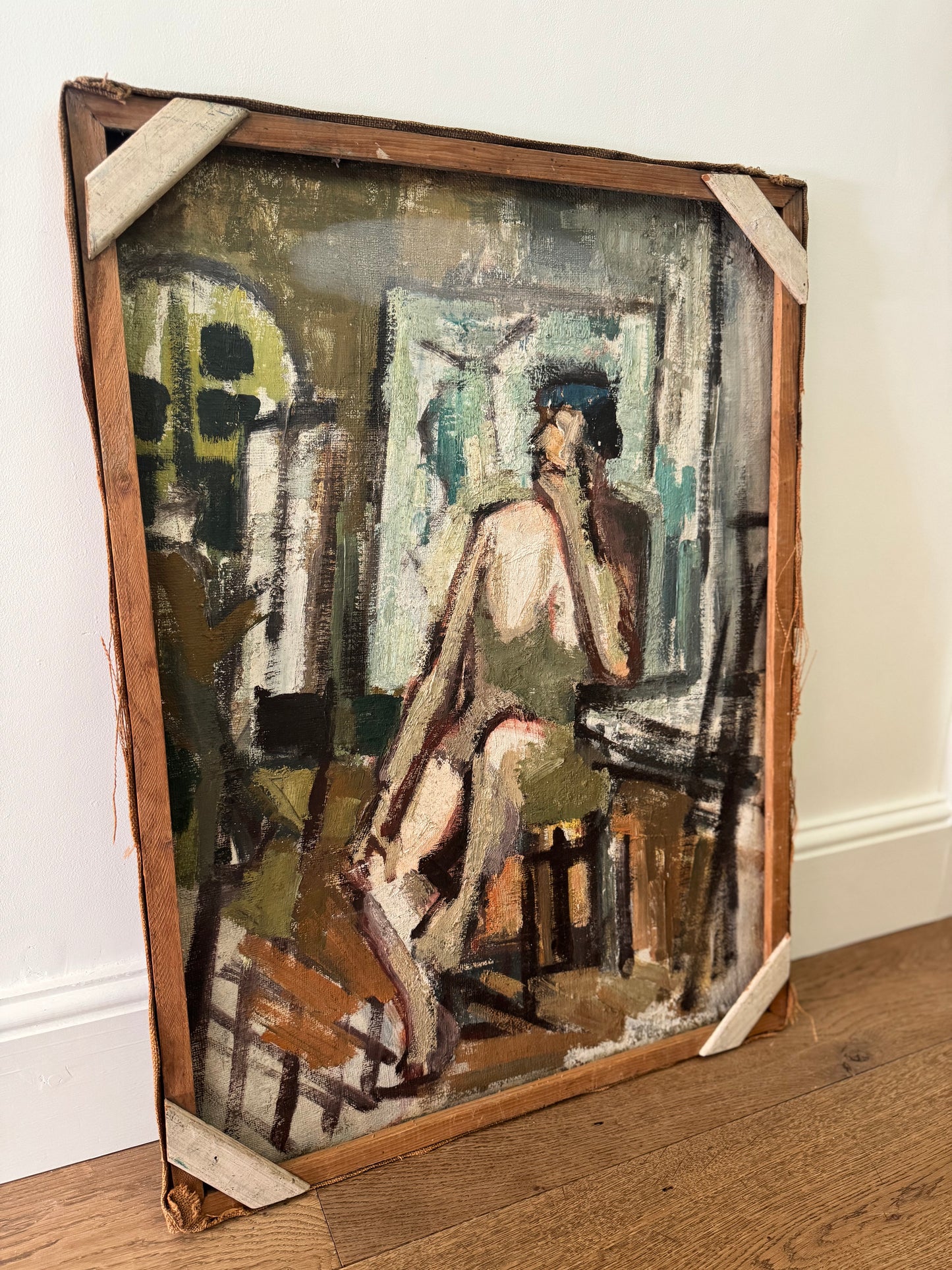 Mid Century Expressionistic Landscape & Nude, Double Sided Oil On Canvas