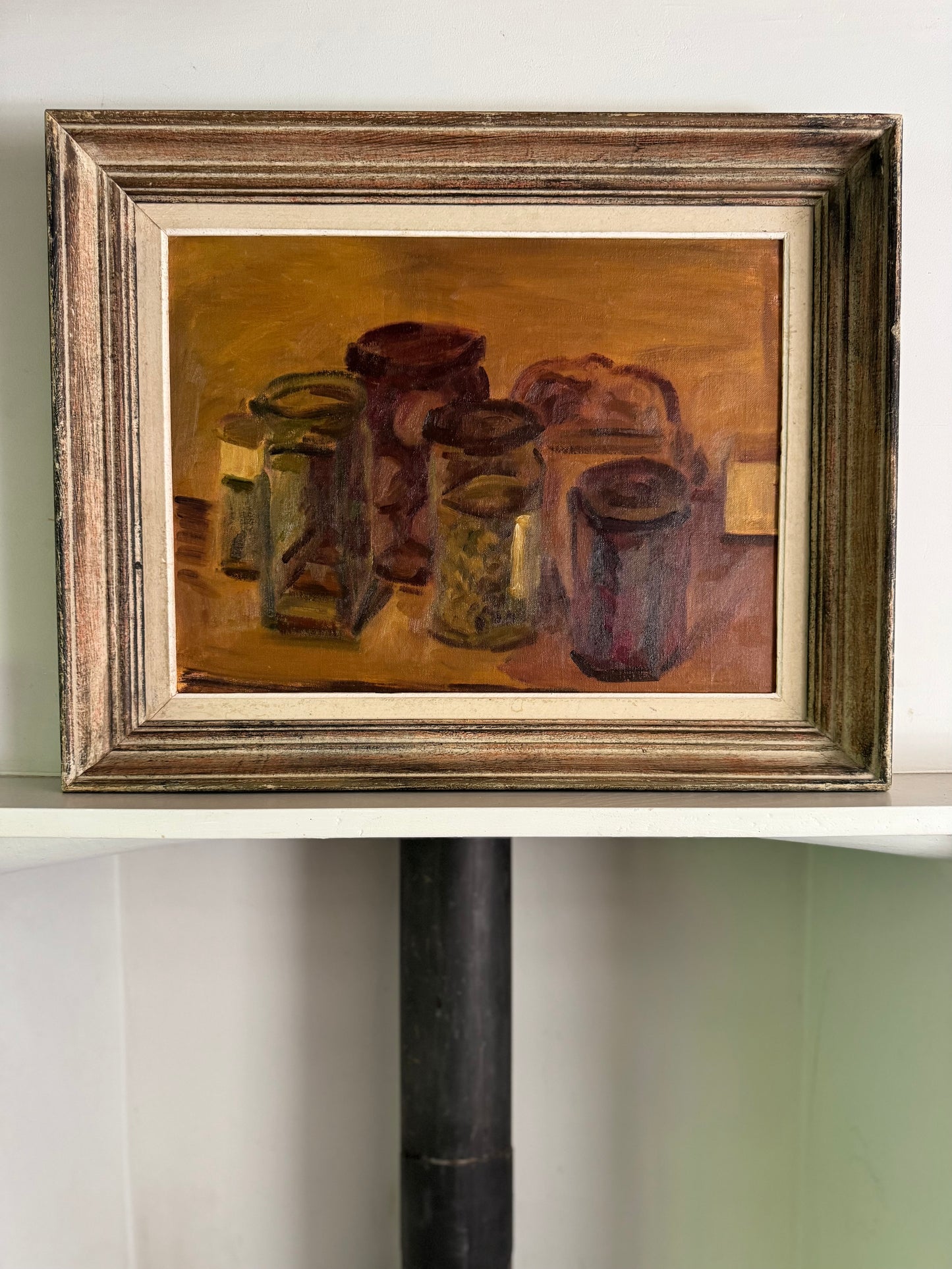 Mid Century British Still Life Oil On Canvas Board