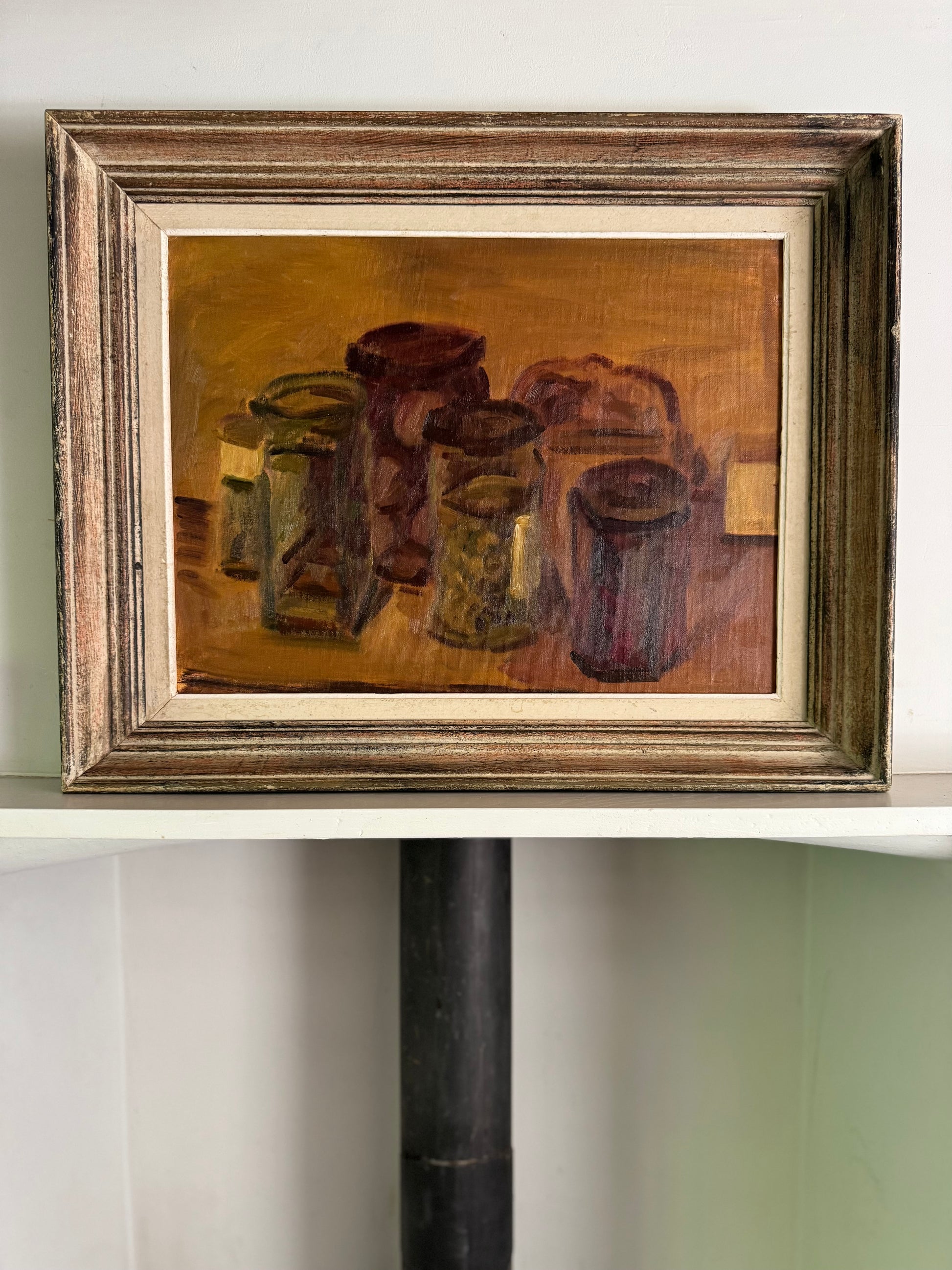 Mid Century British Still Life Oil On Canvas Board