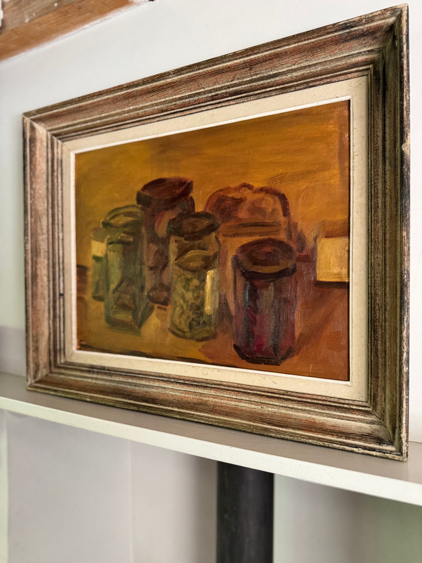 Mid Century British Still Life Oil On Canvas Board