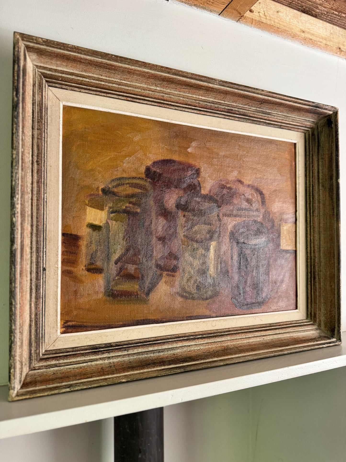 Mid Century British Still Life Oil On Canvas Board