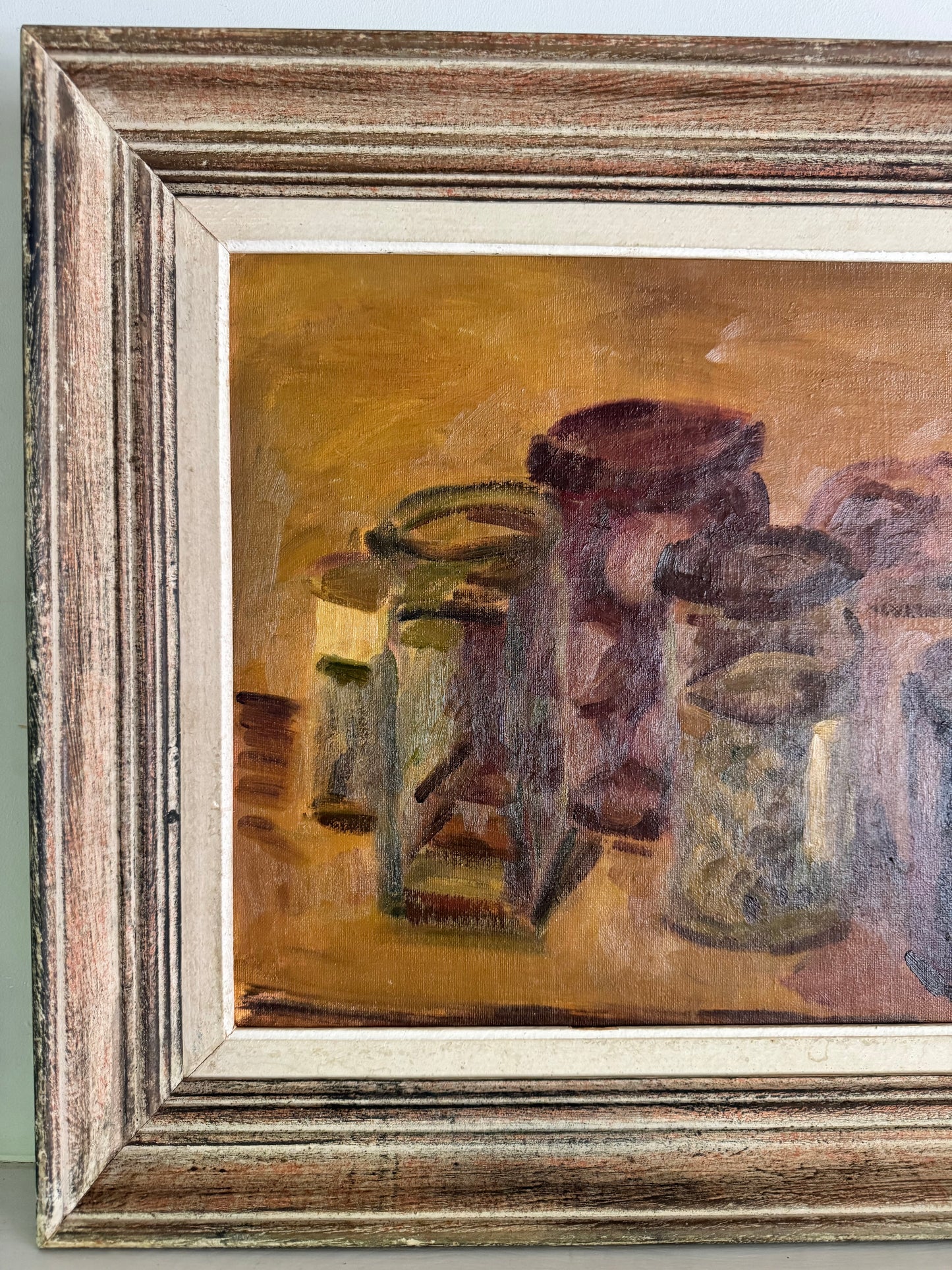 Mid Century British Still Life Oil On Canvas Board