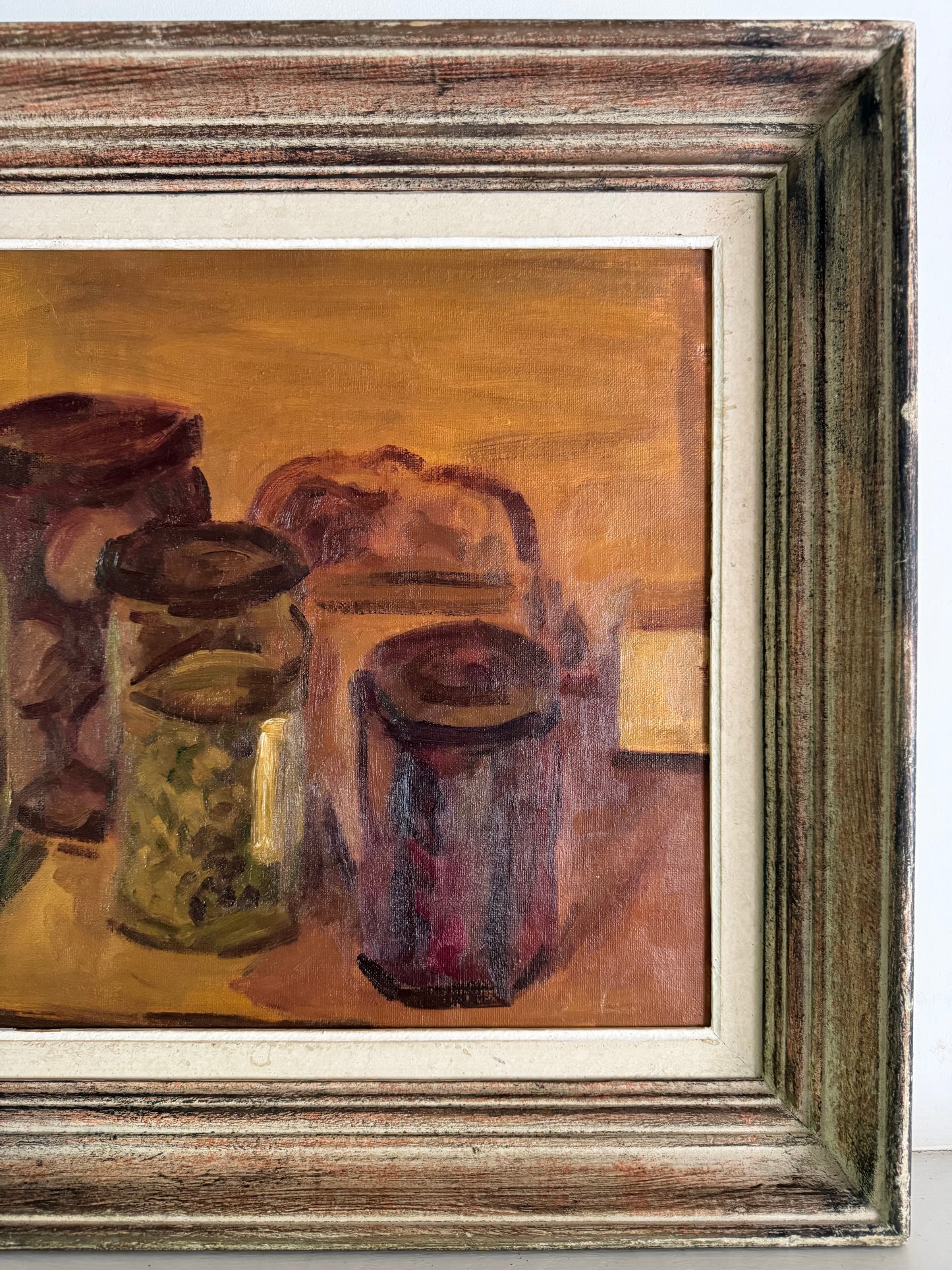 Mid Century British Still Life Oil On Canvas Board