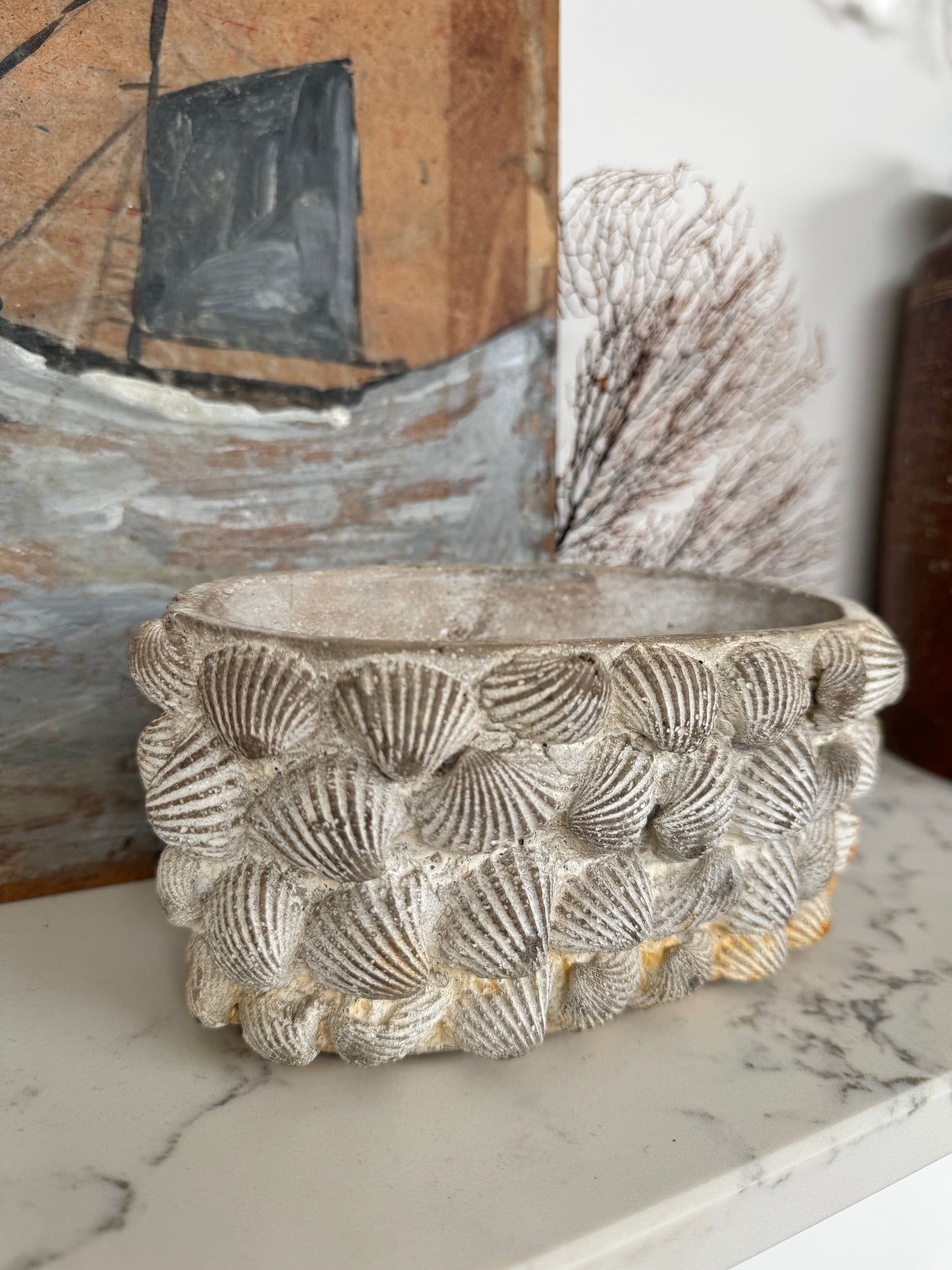Vintage French Cast Stone Shell Urn Vase