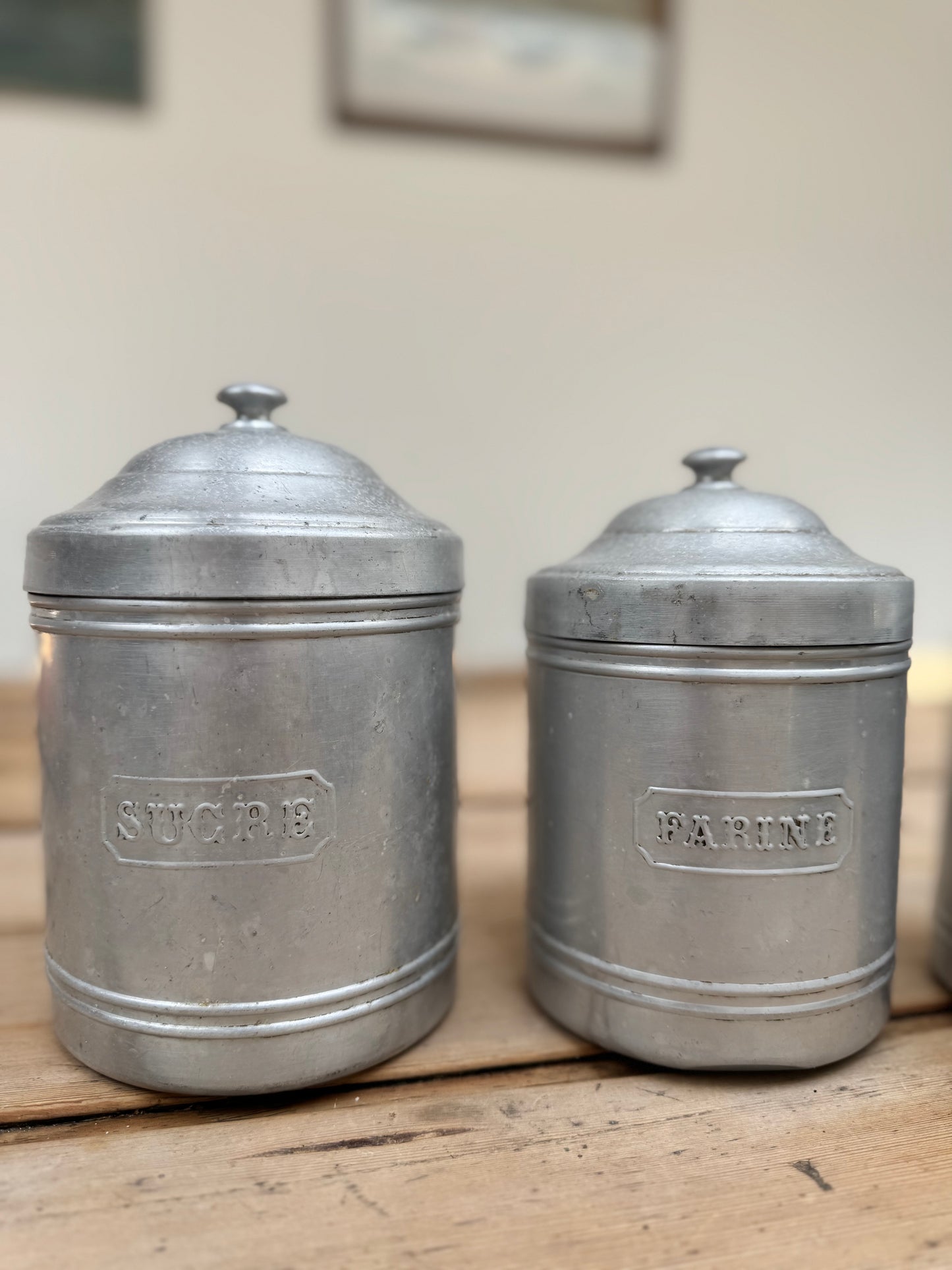 Set Of 6 Vintage French Aluminium Stacking Canisters