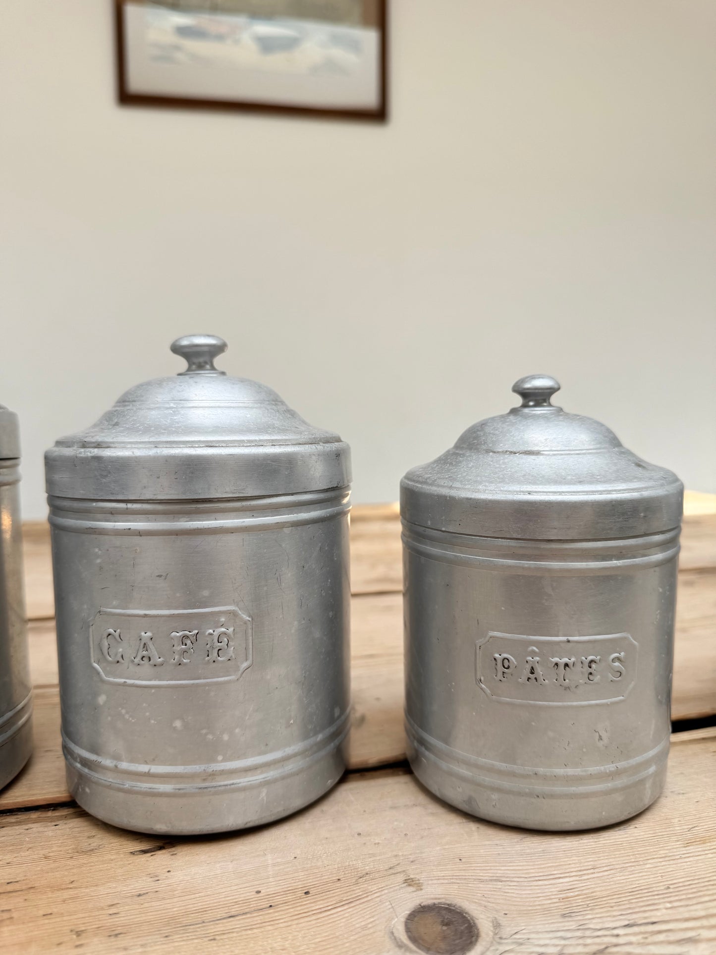 Set Of 6 Vintage French Aluminium Stacking Canisters