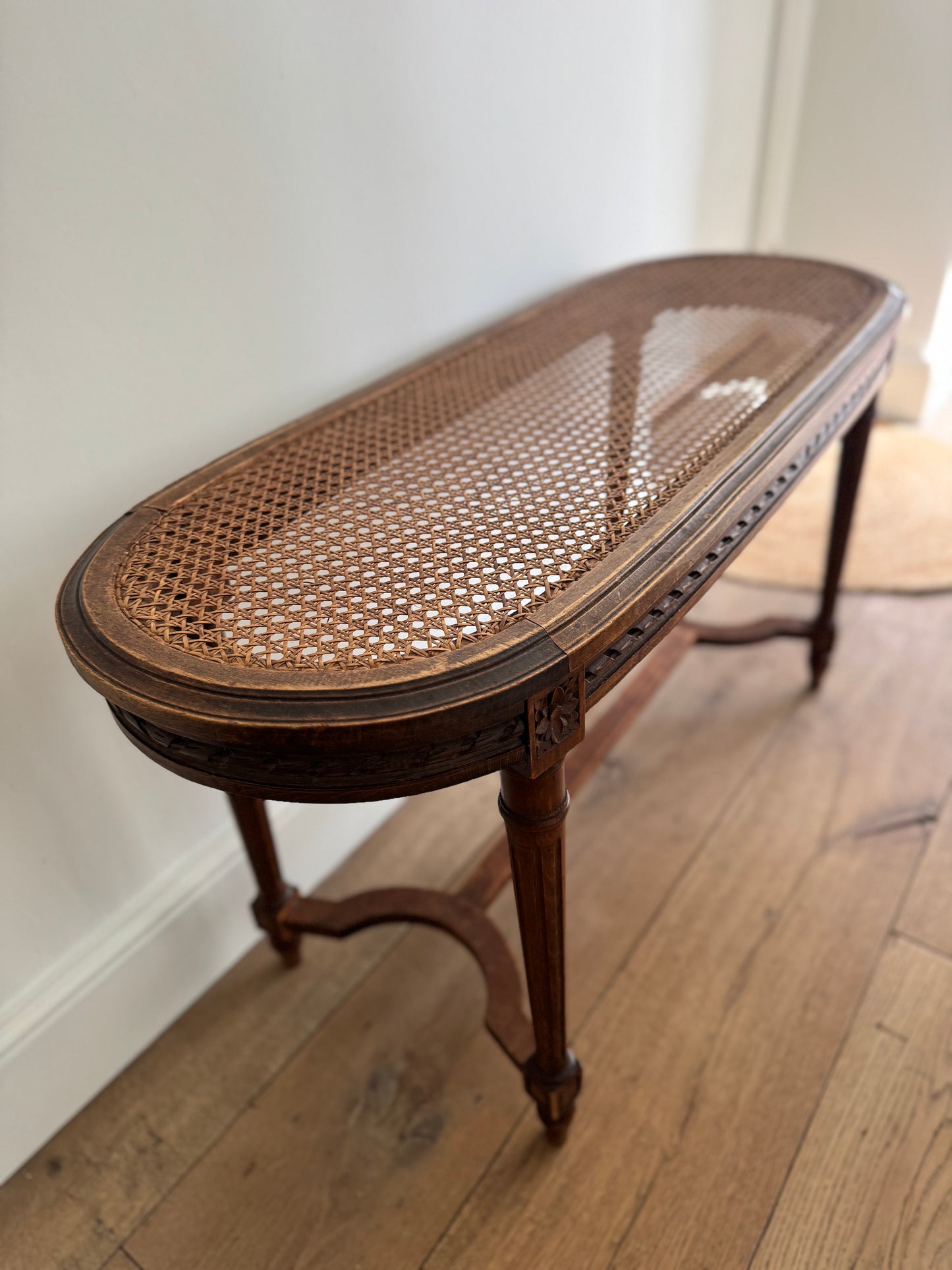 Antique French Caned Bergere Bench