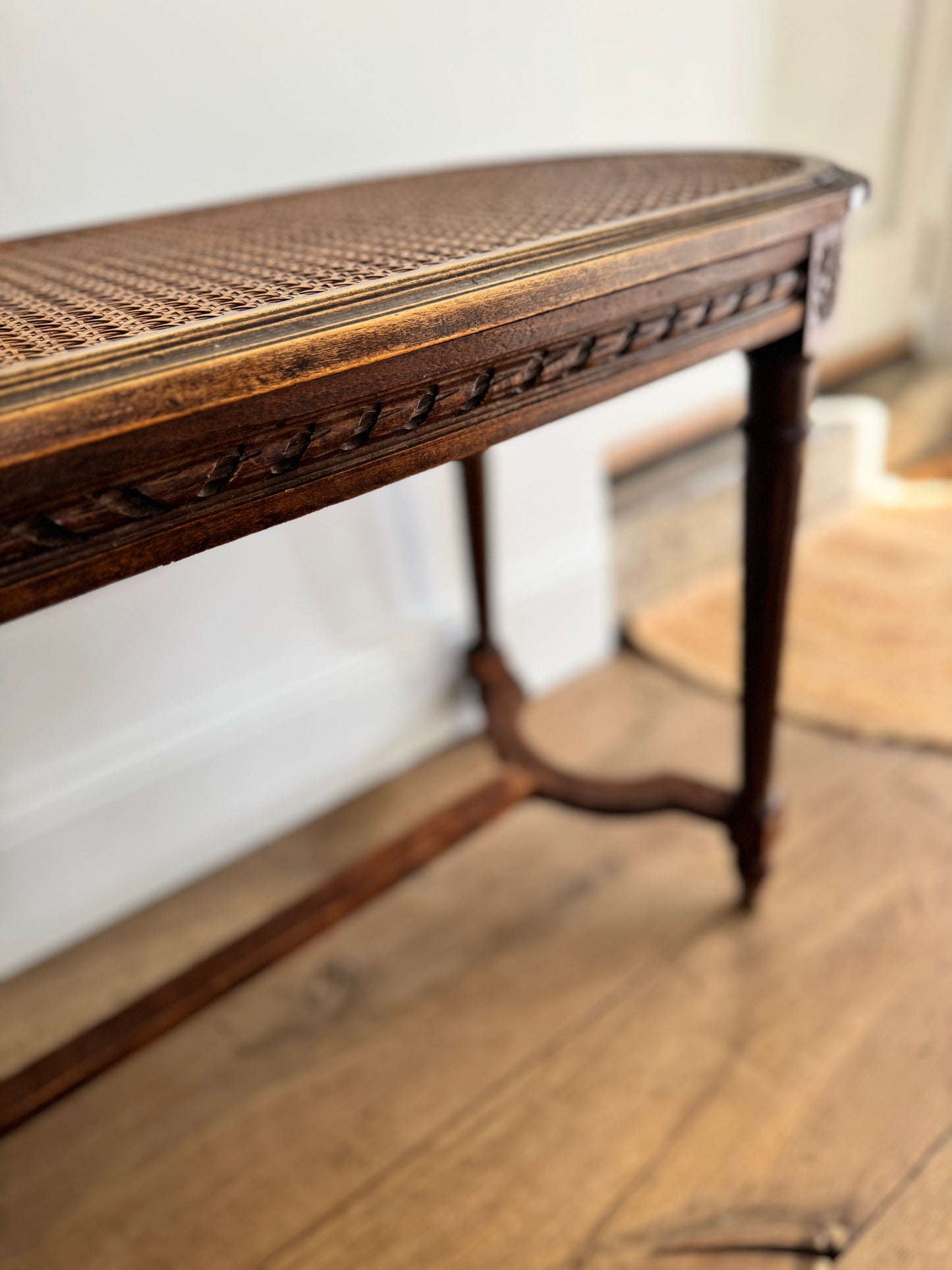Antique French Caned Bergere Bench