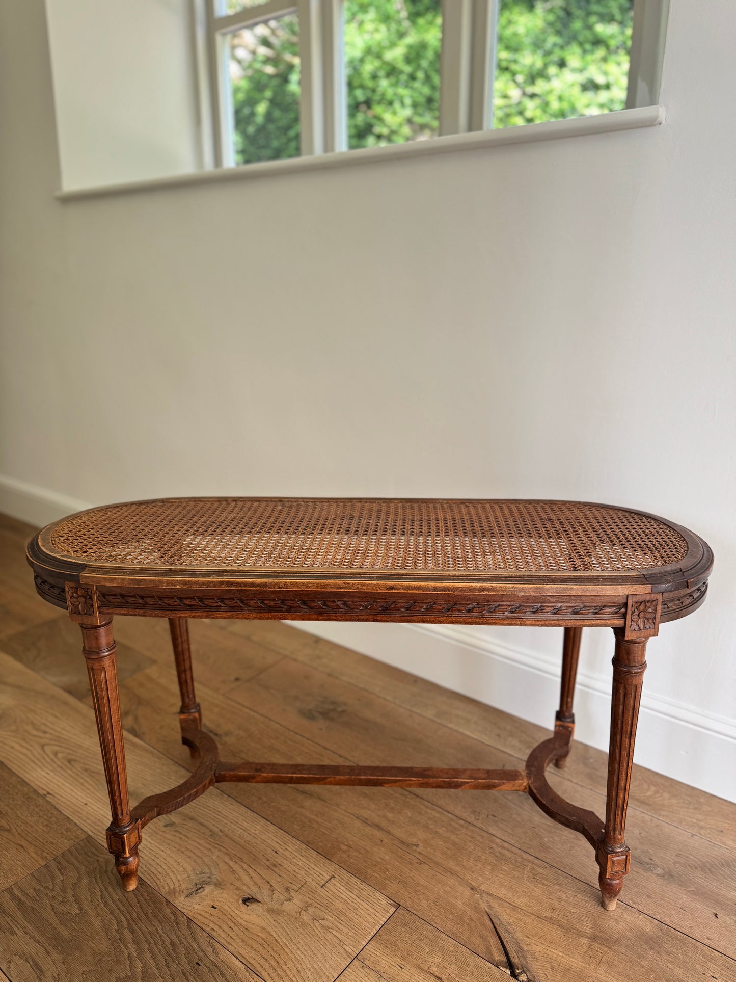 Antique French Caned Bergere Bench