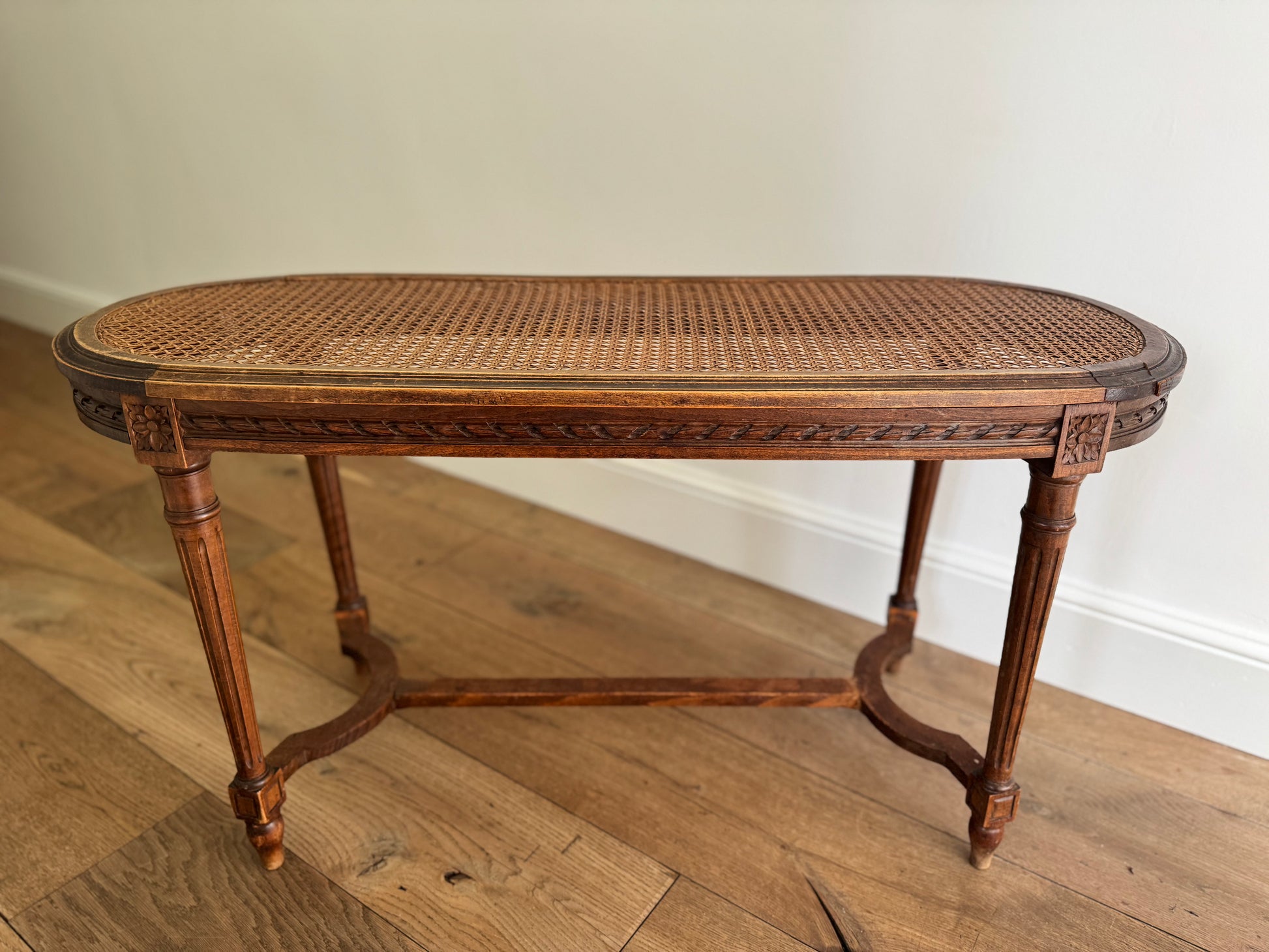 Antique French Caned Bergere Bench