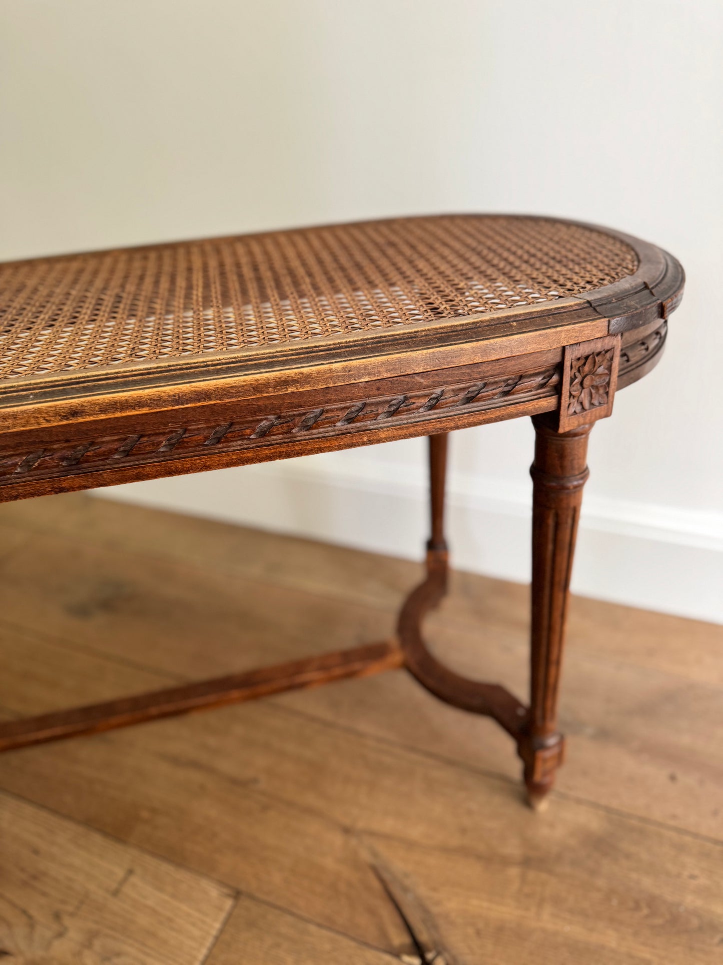 Antique French Caned Bergere Bench