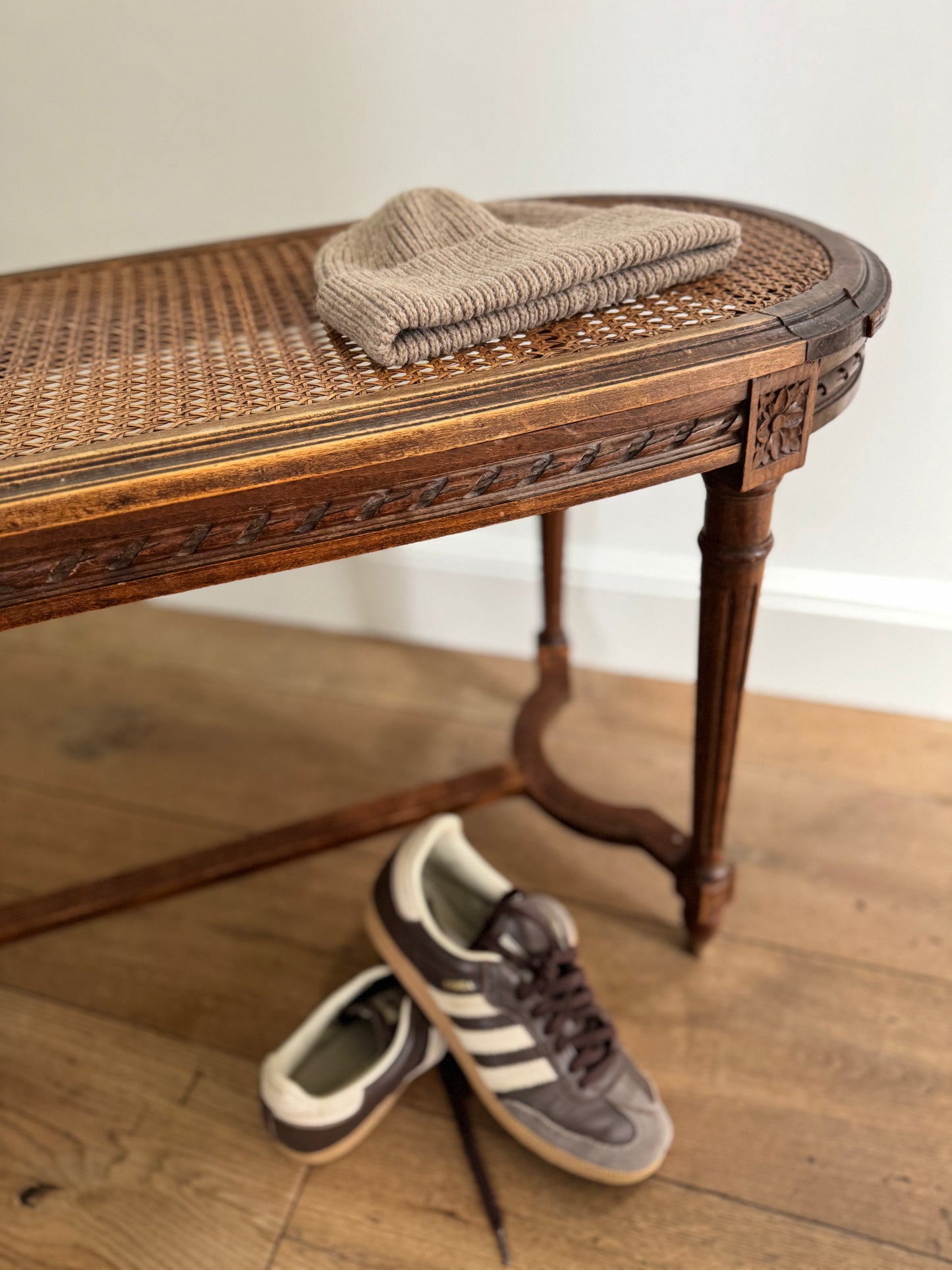 Antique French Caned Bergere Bench