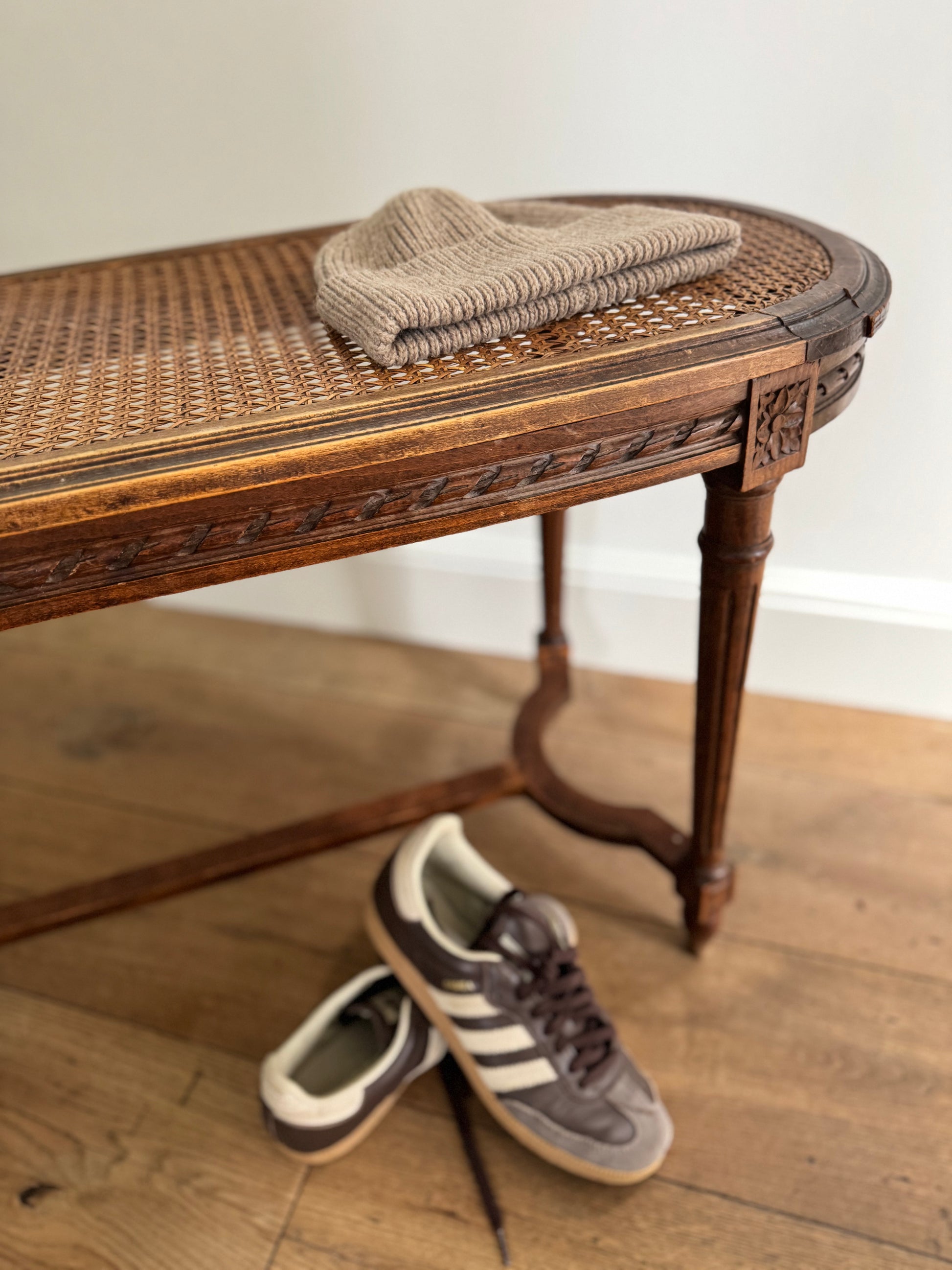 Antique French Caned Bergere Bench