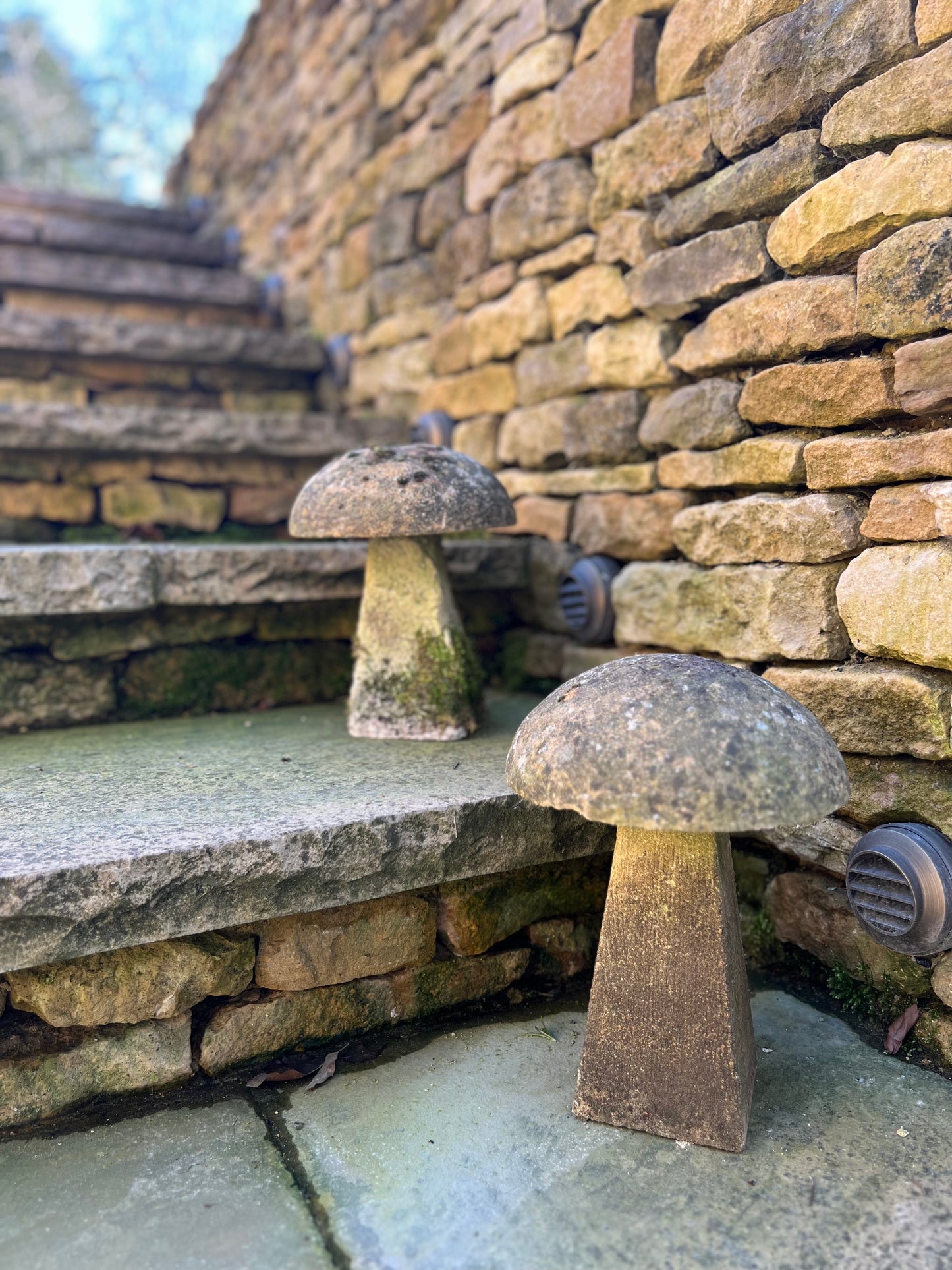 Pair of Vintage Sandstone Mushroom Sculptures