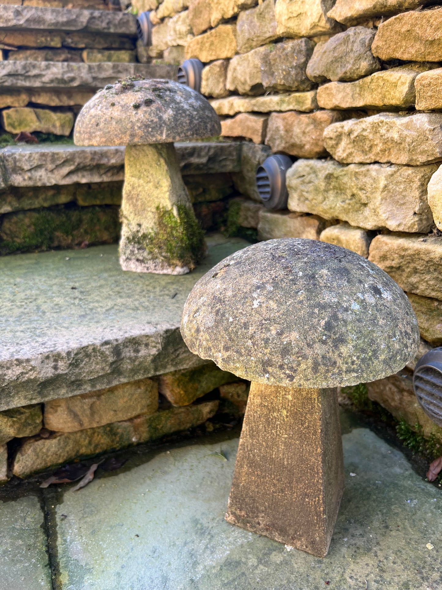 Pair of Vintage Sandstone Mushroom Sculptures