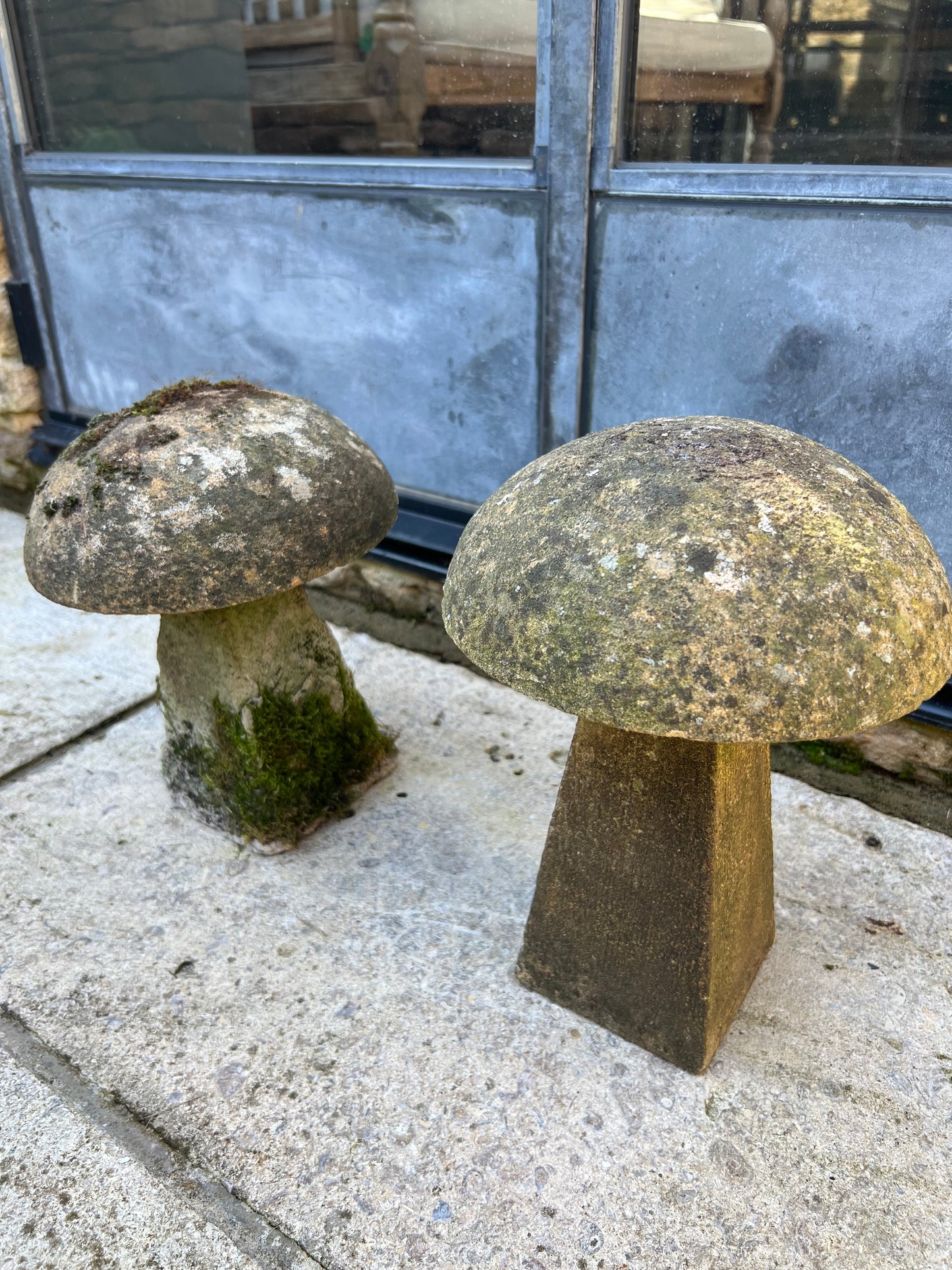 Pair of Vintage Sandstone Mushroom Sculptures