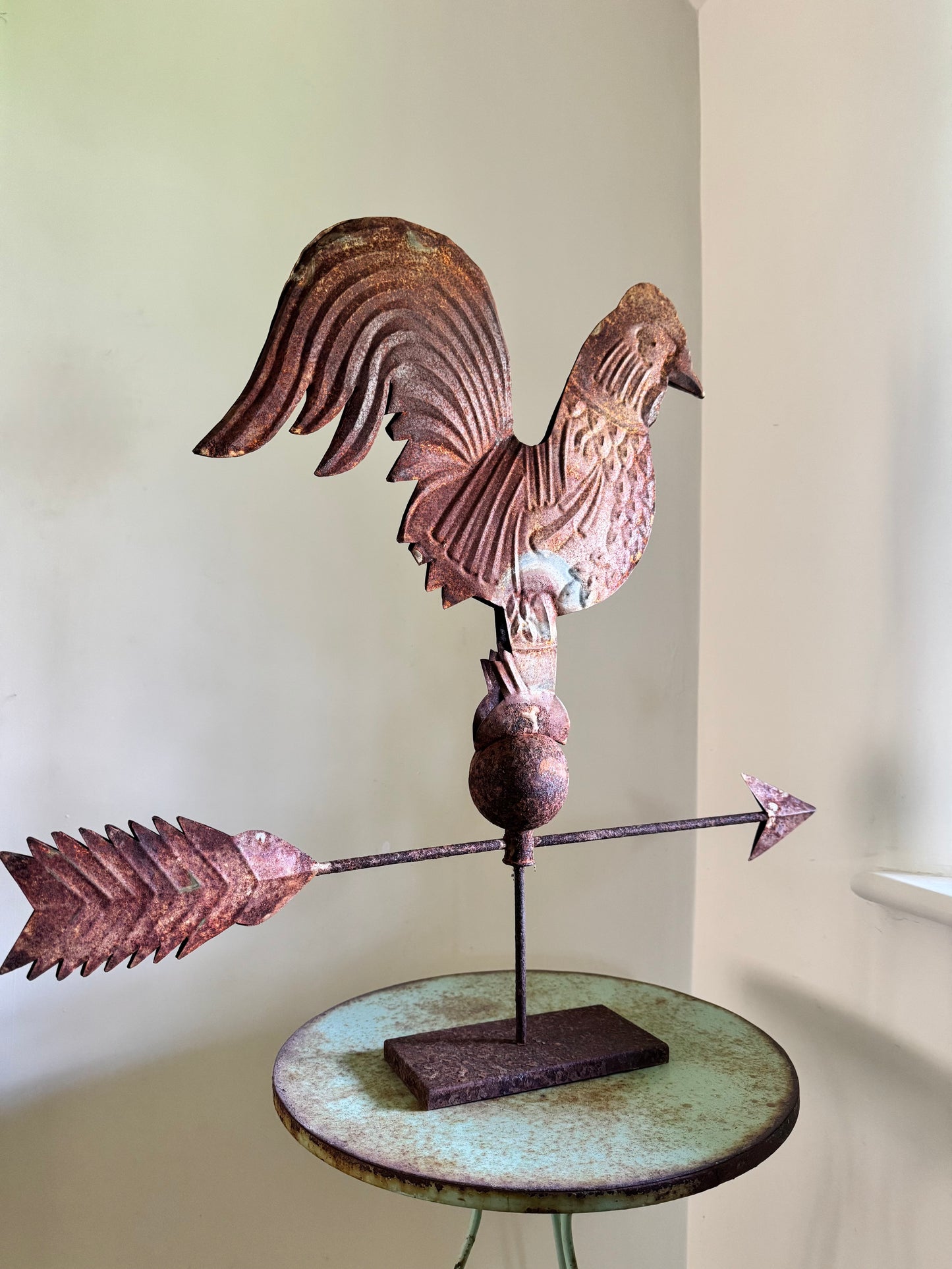 Vintage French Embossed Cockerel Mounted Weathervane